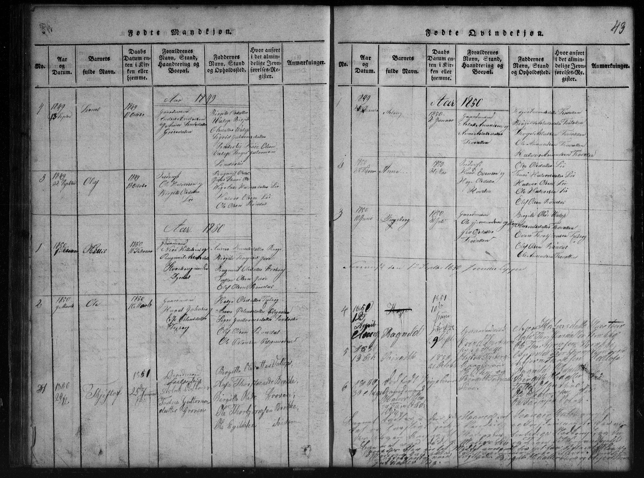 Rauland kirkebøker, SAKO/A-292/G/Gb/L0001: Parish register (copy) no. II 1, 1815-1886, p. 43