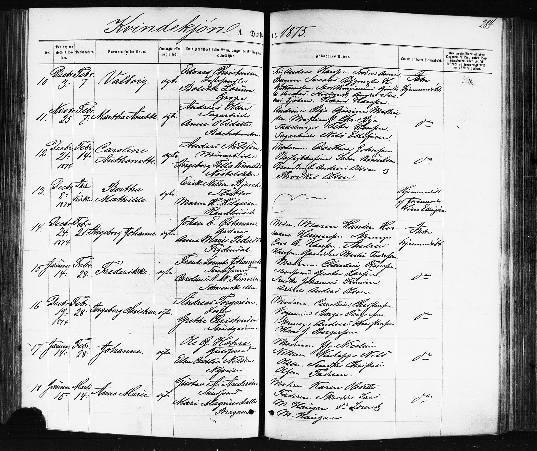 Bragernes kirkebøker, AV/SAKO-A-6/F/Fb/L0004: Parish register (official) no. II 4, 1869-1875, p. 284