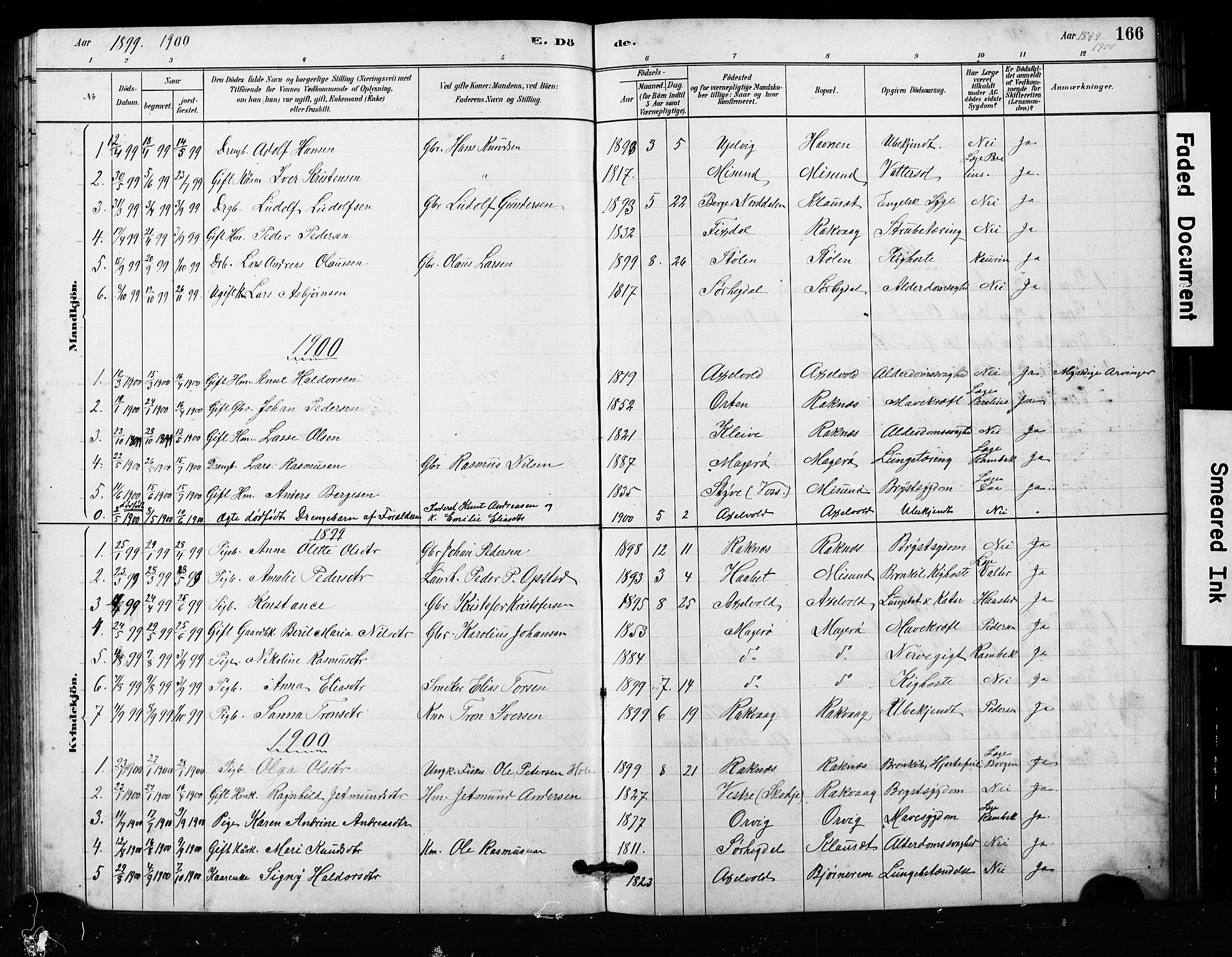 Ministerialprotokoller, klokkerbøker og fødselsregistre - Møre og Romsdal, SAT/A-1454/563/L0737: Parish register (copy) no. 563C01, 1878-1916, p. 166