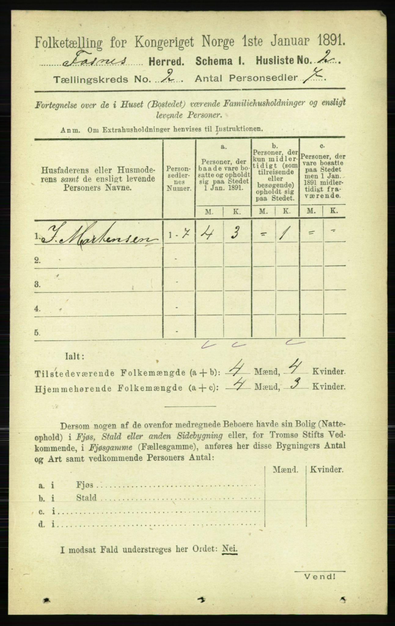 RA, 1891 census for 1748 Fosnes, 1891, p. 366