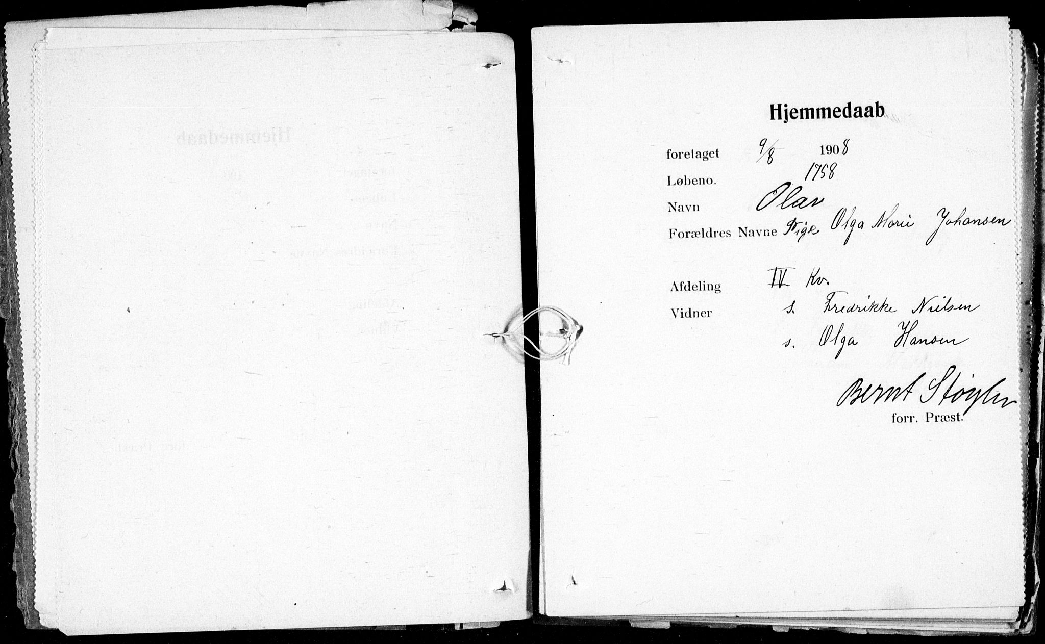 Ullevål sykehus prestekontor Kirkebøker, AV/SAO-A-10542a/K/Ka/L0002: Baptism register no. 2, 1907-1924