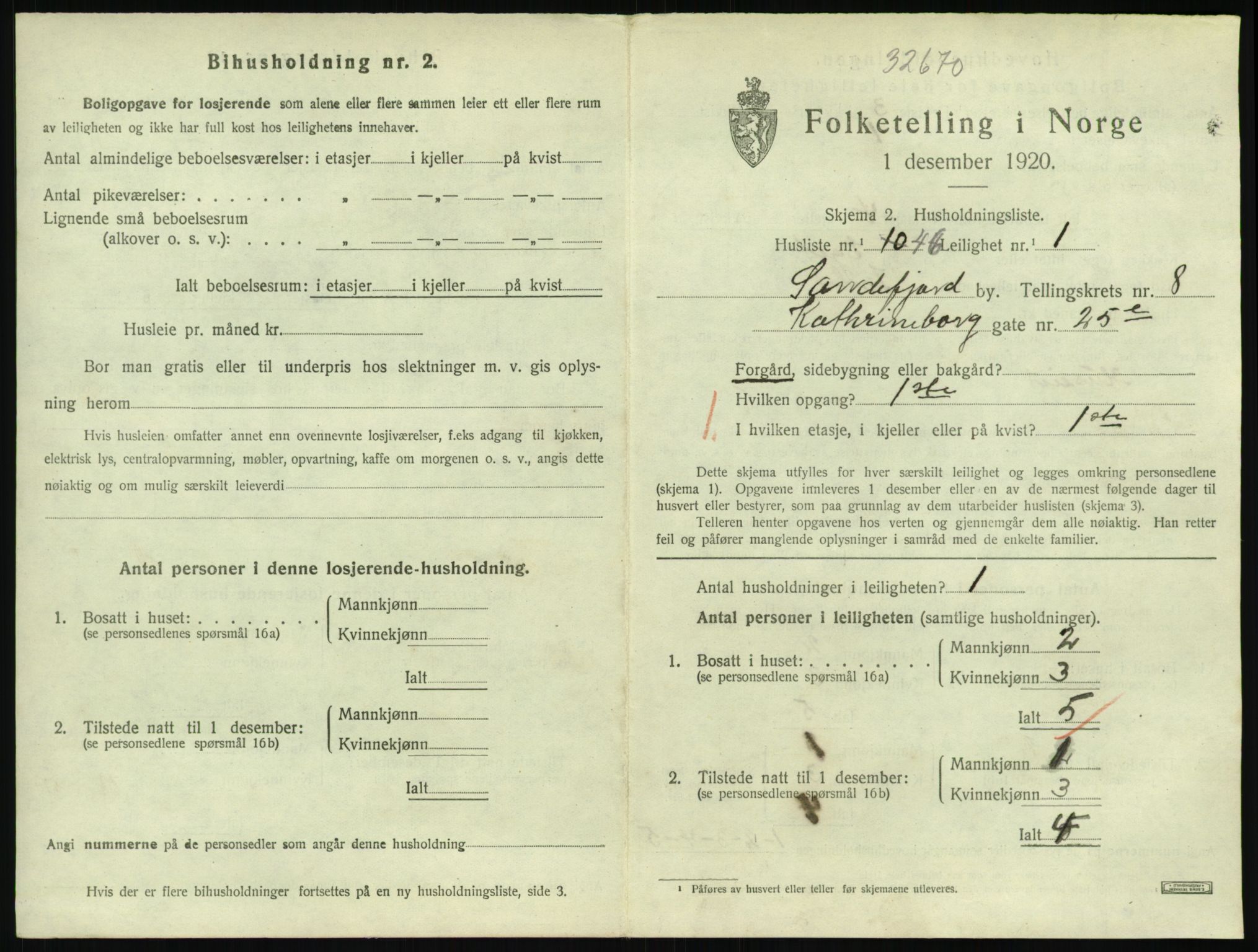 SAKO, 1920 census for Sandefjord, 1920, p. 3400