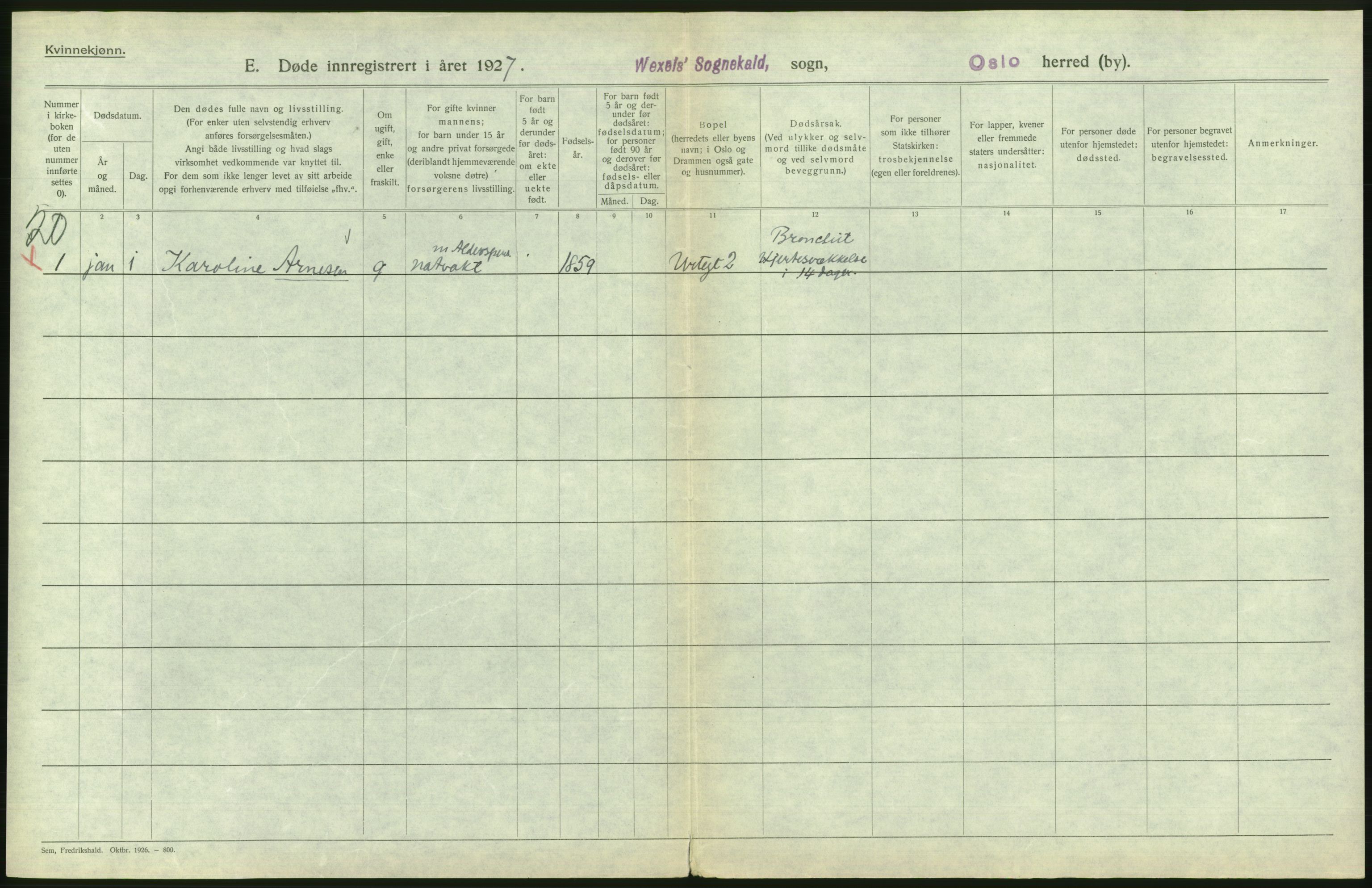 Statistisk sentralbyrå, Sosiodemografiske emner, Befolkning, AV/RA-S-2228/D/Df/Dfc/Dfcg/L0010: Oslo: Døde kvinner, dødfødte, 1927, p. 702