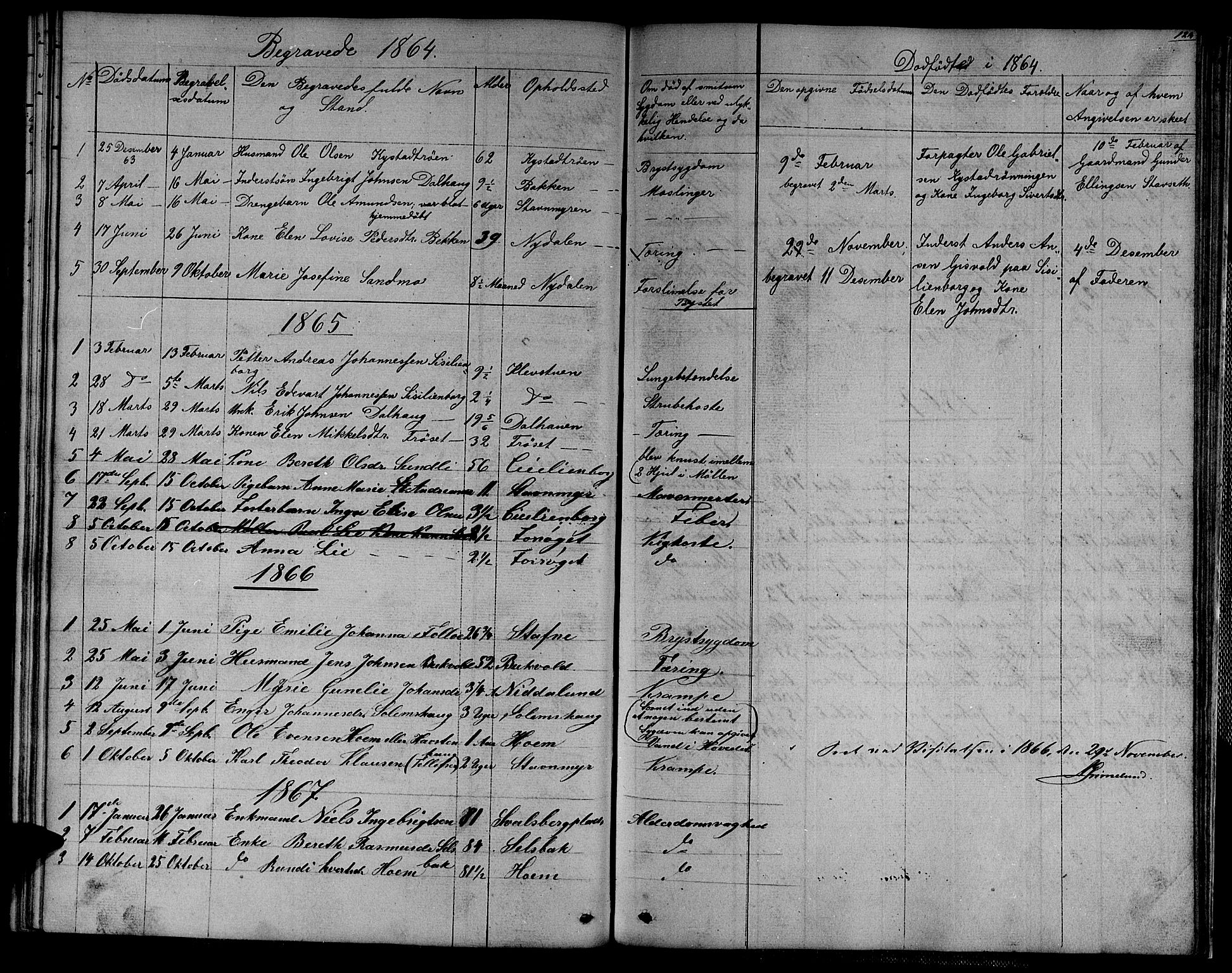 Ministerialprotokoller, klokkerbøker og fødselsregistre - Sør-Trøndelag, AV/SAT-A-1456/611/L0353: Parish register (copy) no. 611C01, 1854-1881, p. 124