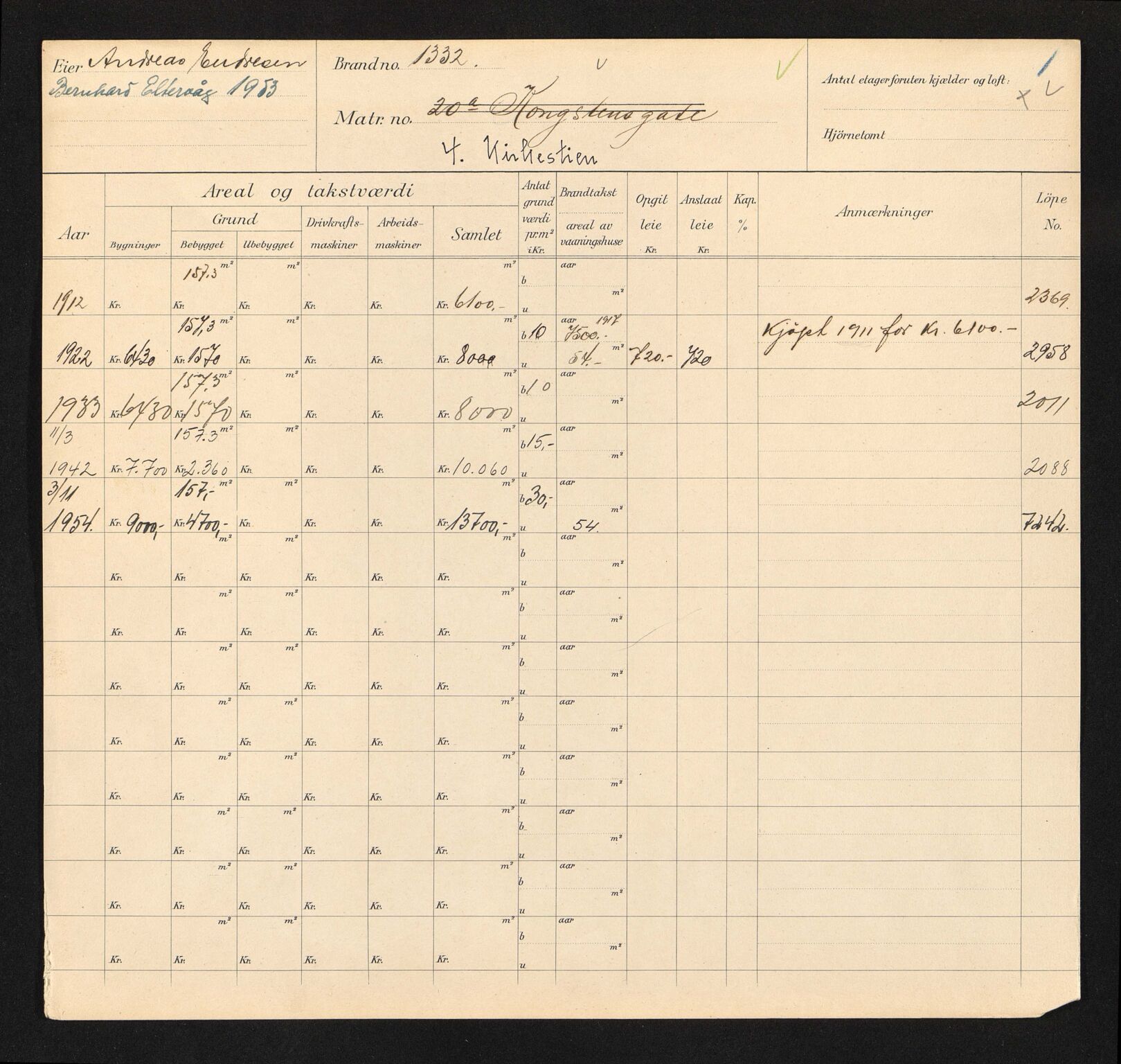 Stavanger kommune. Skattetakstvesenet, BYST/A-0440/F/Fa/Faa/L0025/0001: Skattetakstkort / Kirkegårdsveien 3 - Kirkestien - Kjelvene - Kjøpmann Schanche Jonasens gate 6