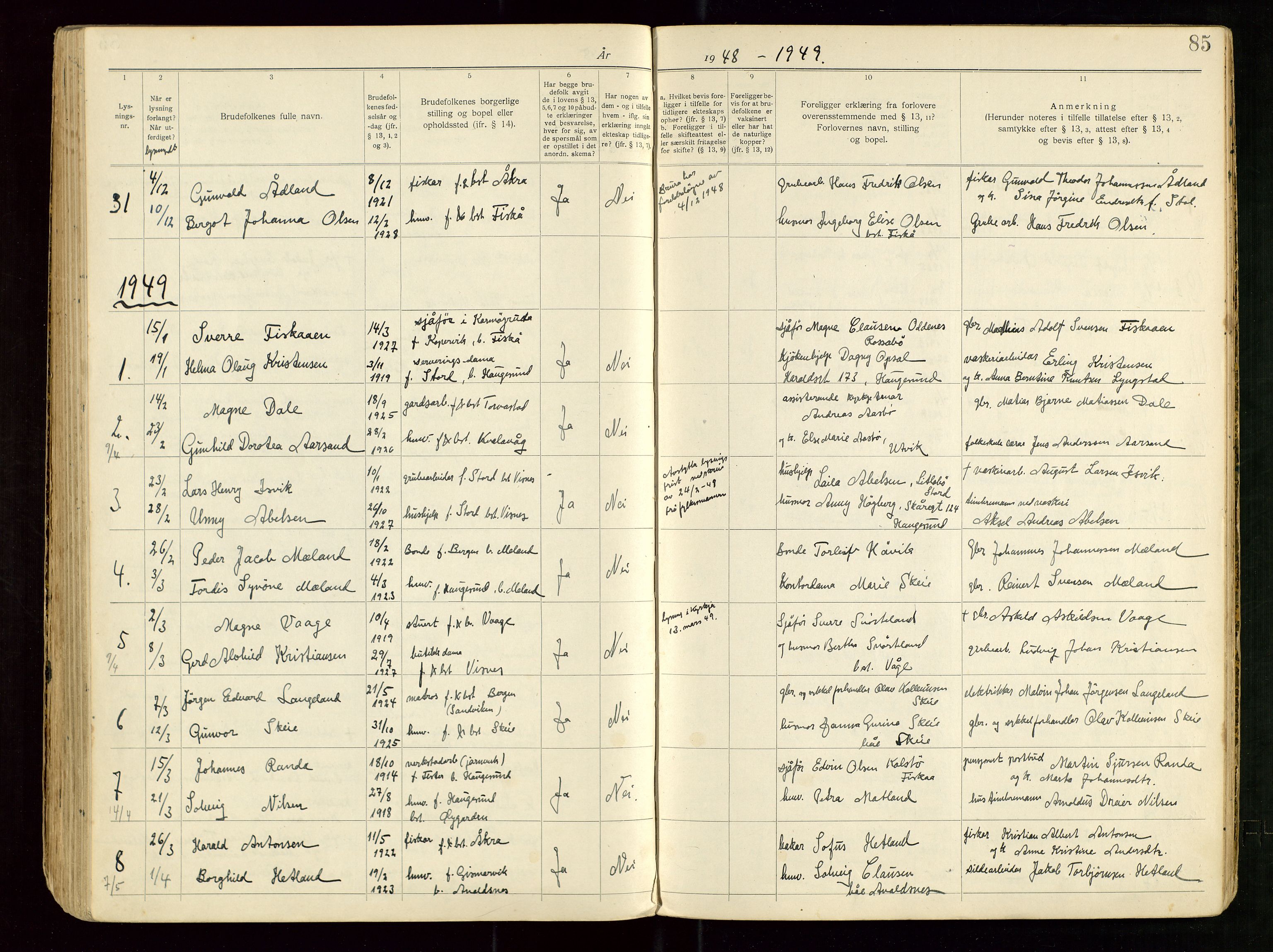 Banns register no. 5, 1919-1952, p. 85