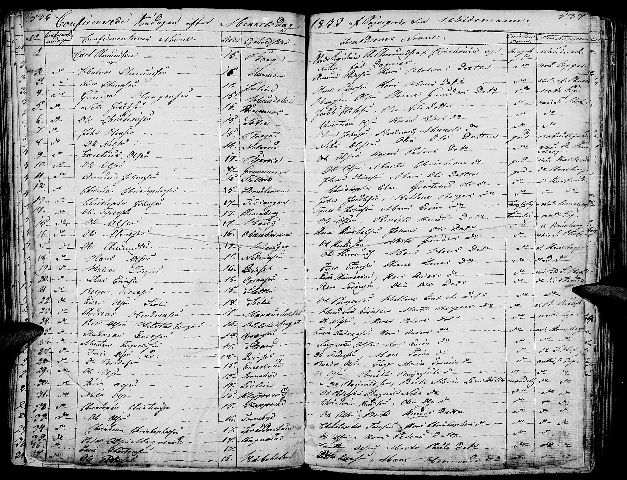 Hof prestekontor, SAH/PREST-038/H/Ha/Haa/L0006: Parish register (official) no. 6, 1822-1841, p. 536-537