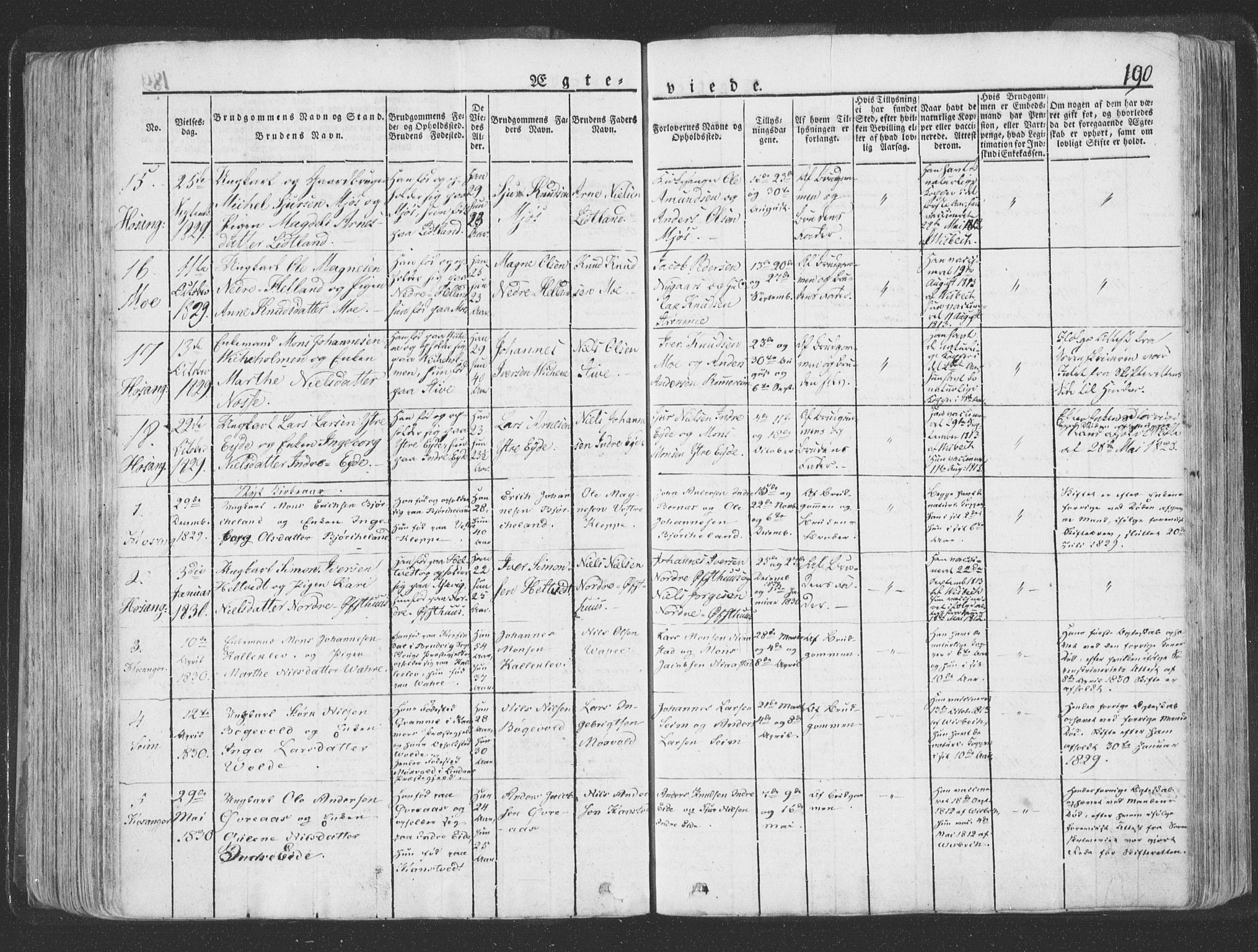 Hosanger sokneprestembete, AV/SAB-A-75801/H/Haa: Parish register (official) no. A 6, 1824-1835, p. 190