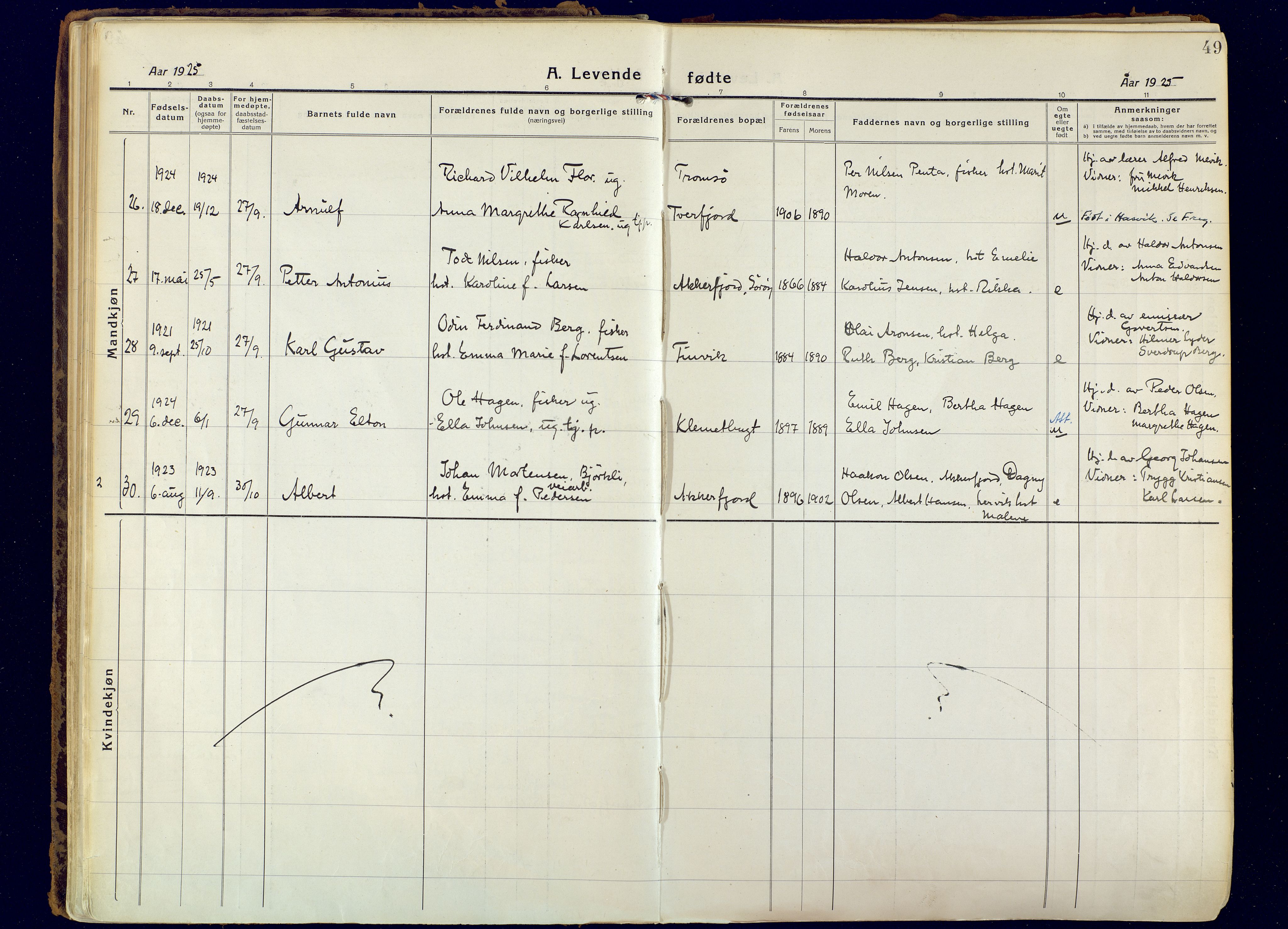 Hammerfest sokneprestkontor, AV/SATØ-S-1347/H/Ha/L0018.kirke: Parish register (official) no. 18, 1918-1933, p. 49