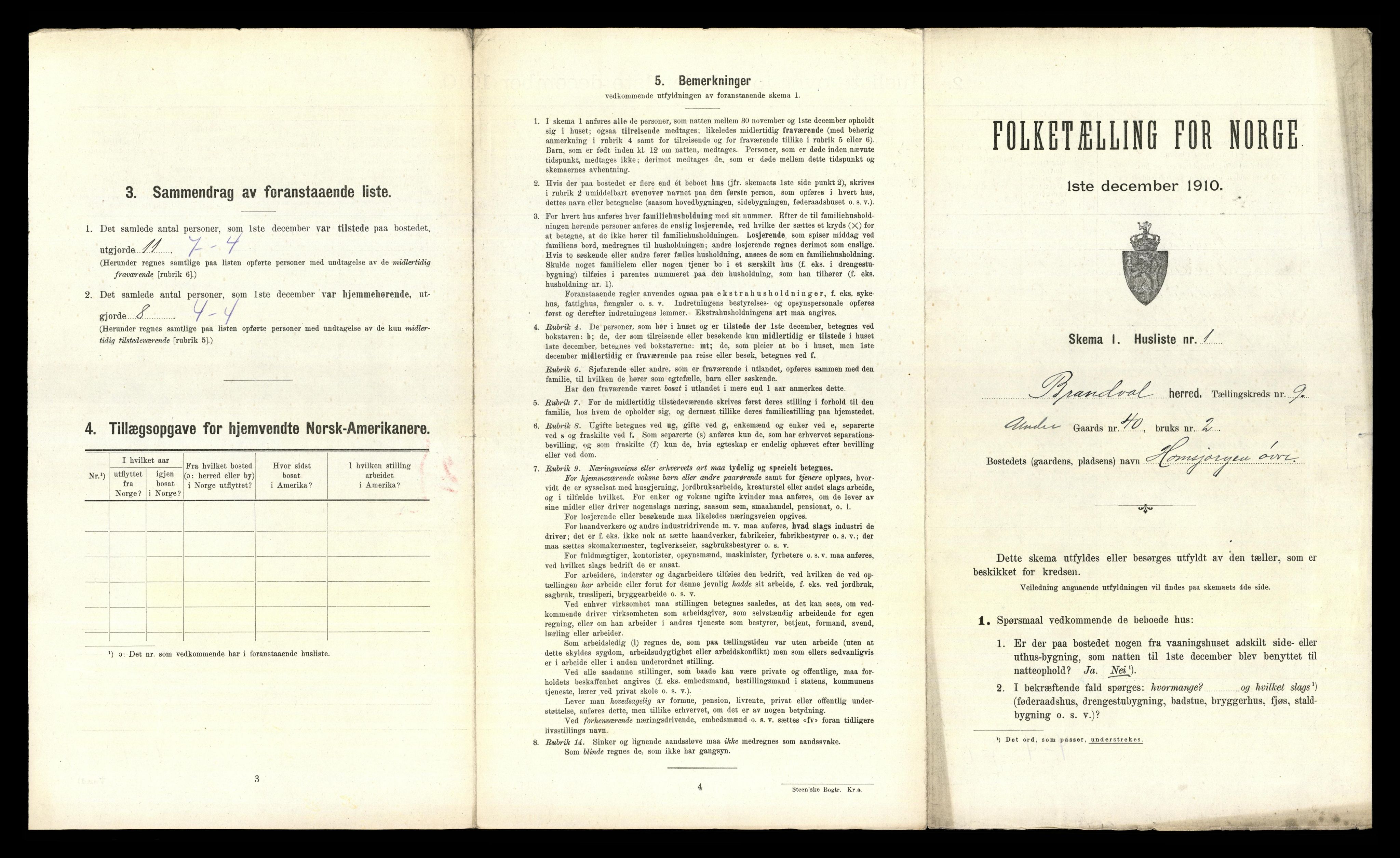 RA, 1910 census for Brandval, 1910, p. 1257