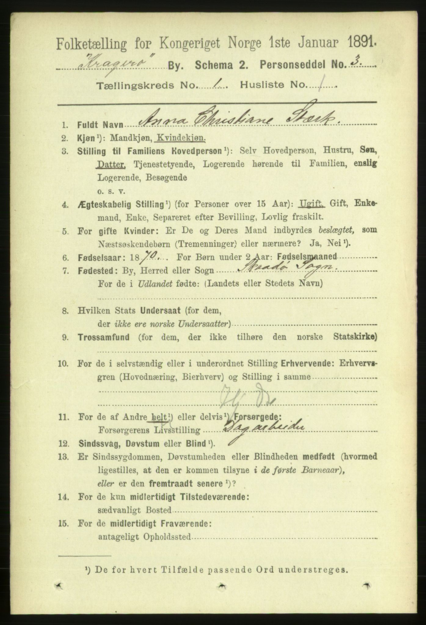 RA, 1891 census for 0801 Kragerø, 1891, p. 1681