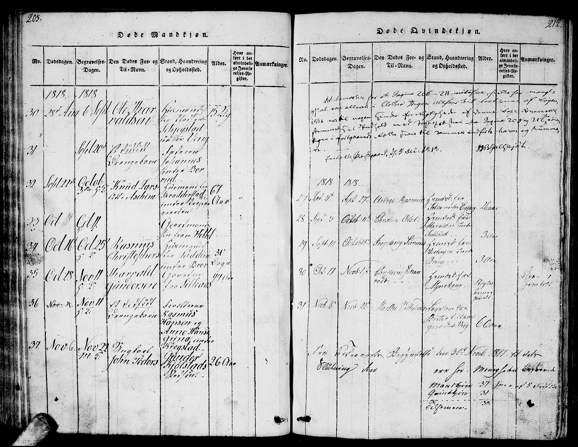 Enebakk prestekontor Kirkebøker, AV/SAO-A-10171c/G/Ga/L0001: Parish register (copy) no. I 1, 1815-1833, p. 205-206