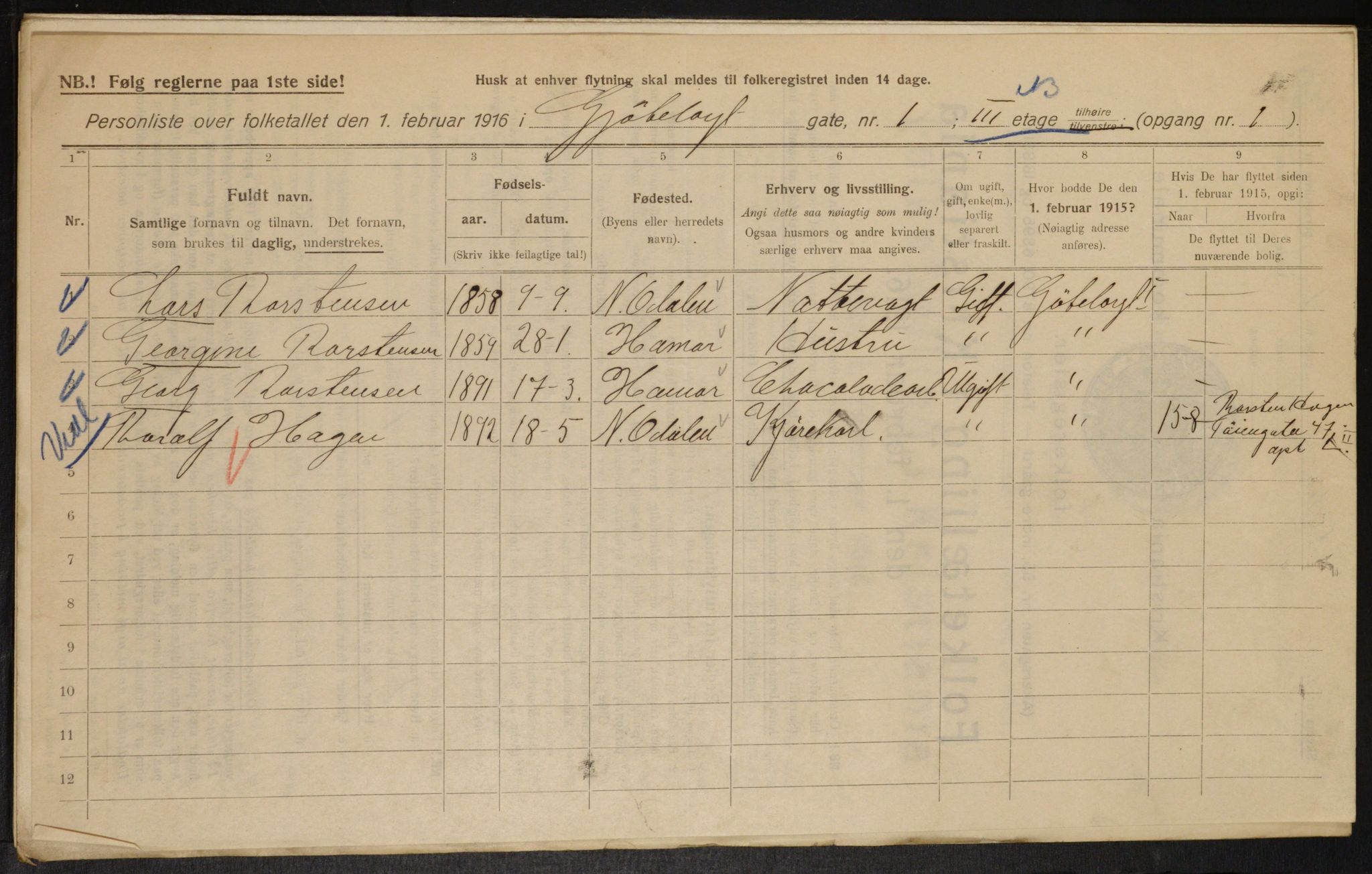 OBA, Municipal Census 1916 for Kristiania, 1916, p. 33257