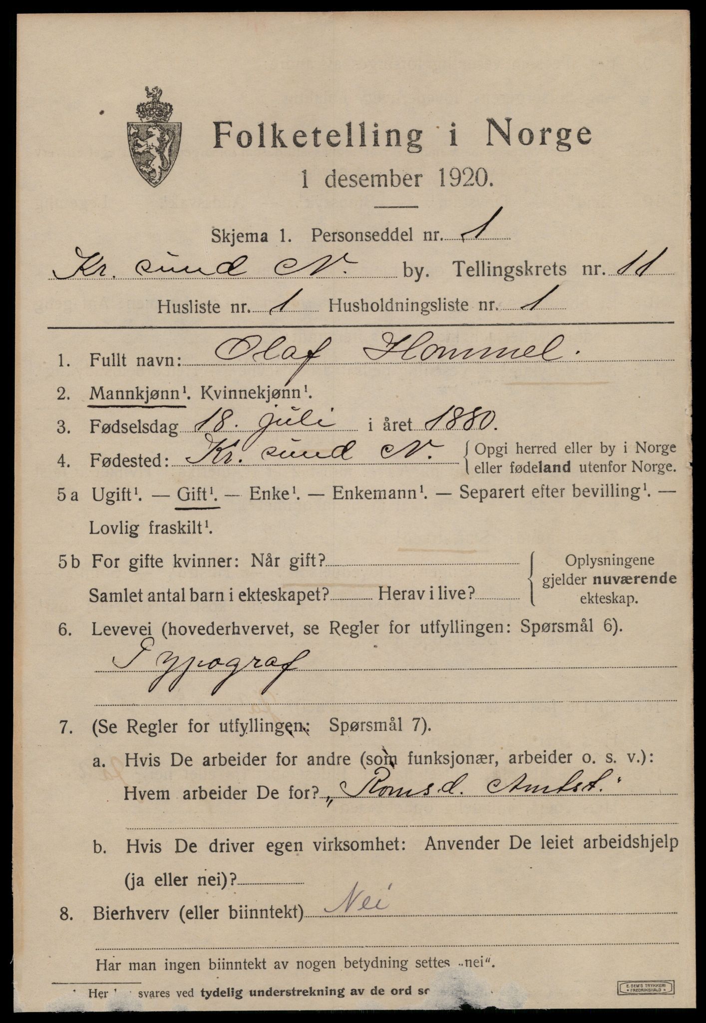 SAT, 1920 census for Kristiansund, 1920, p. 23901