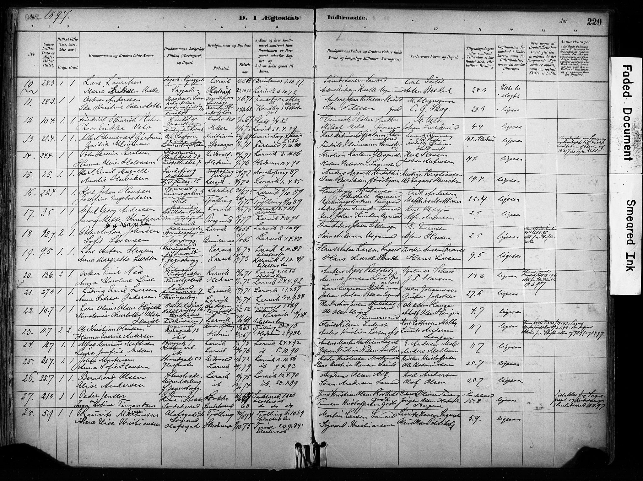 Larvik kirkebøker, AV/SAKO-A-352/F/Fa/L0008: Parish register (official) no. I 8, 1884-1902, p. 229