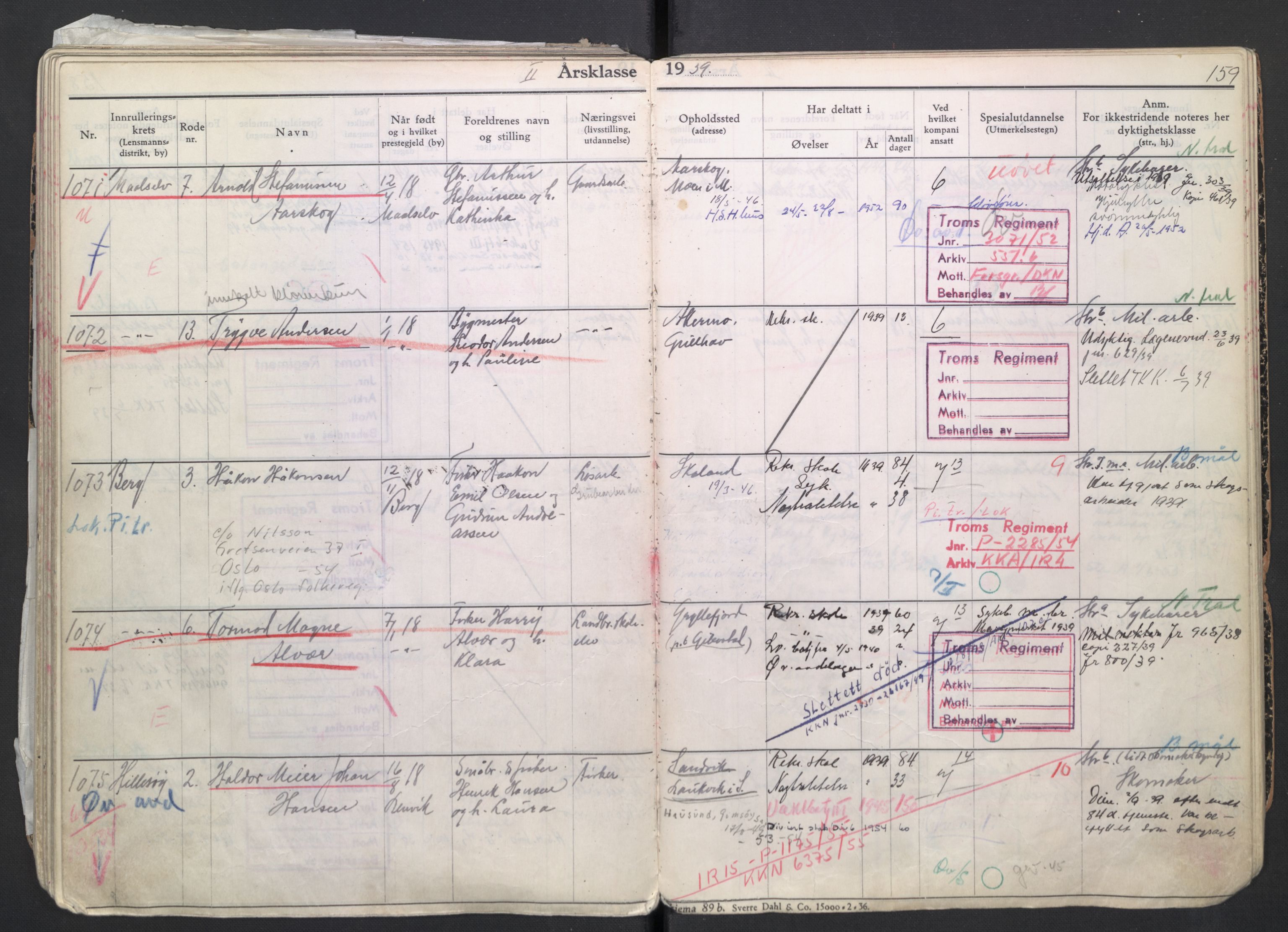 Forsvaret, Troms infanteriregiment nr. 16, AV/RA-RAFA-3146/P/Pa/L0007/0004: Ruller / Rulle for regimentets menige mannskaper, årsklasse 1939, 1939, p. 159