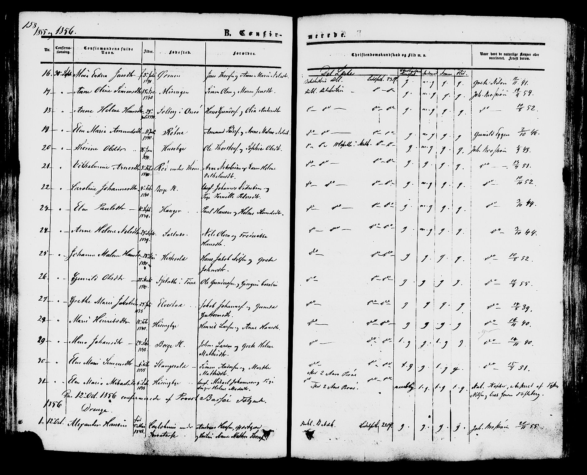 Råde prestekontor kirkebøker, AV/SAO-A-2009/F/Fa/L0006: Parish register (official) no. 6, 1854-1877, p. 158