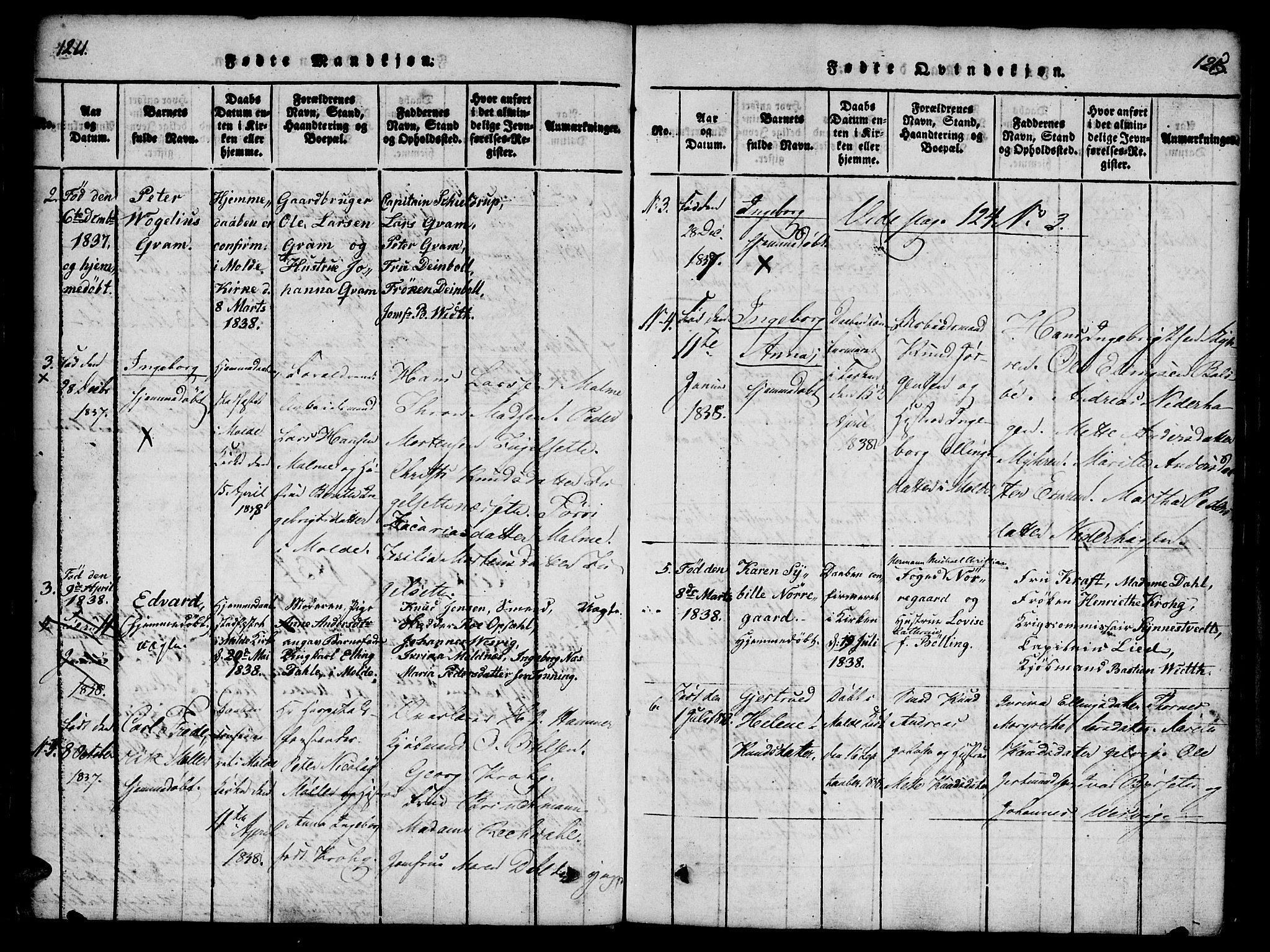 Ministerialprotokoller, klokkerbøker og fødselsregistre - Møre og Romsdal, SAT/A-1454/558/L0688: Parish register (official) no. 558A02, 1818-1843, p. 124-125
