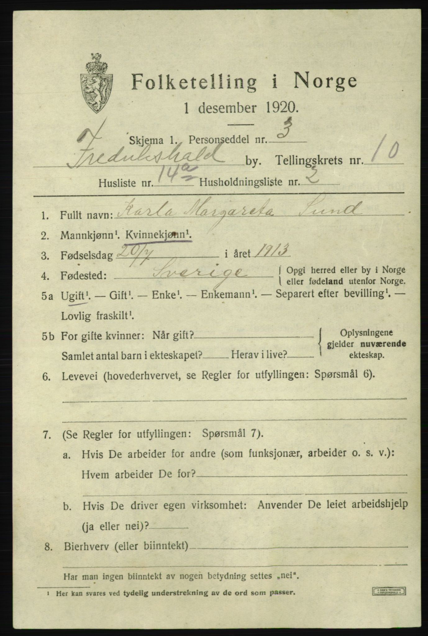 SAO, 1920 census for Fredrikshald, 1920, p. 17787