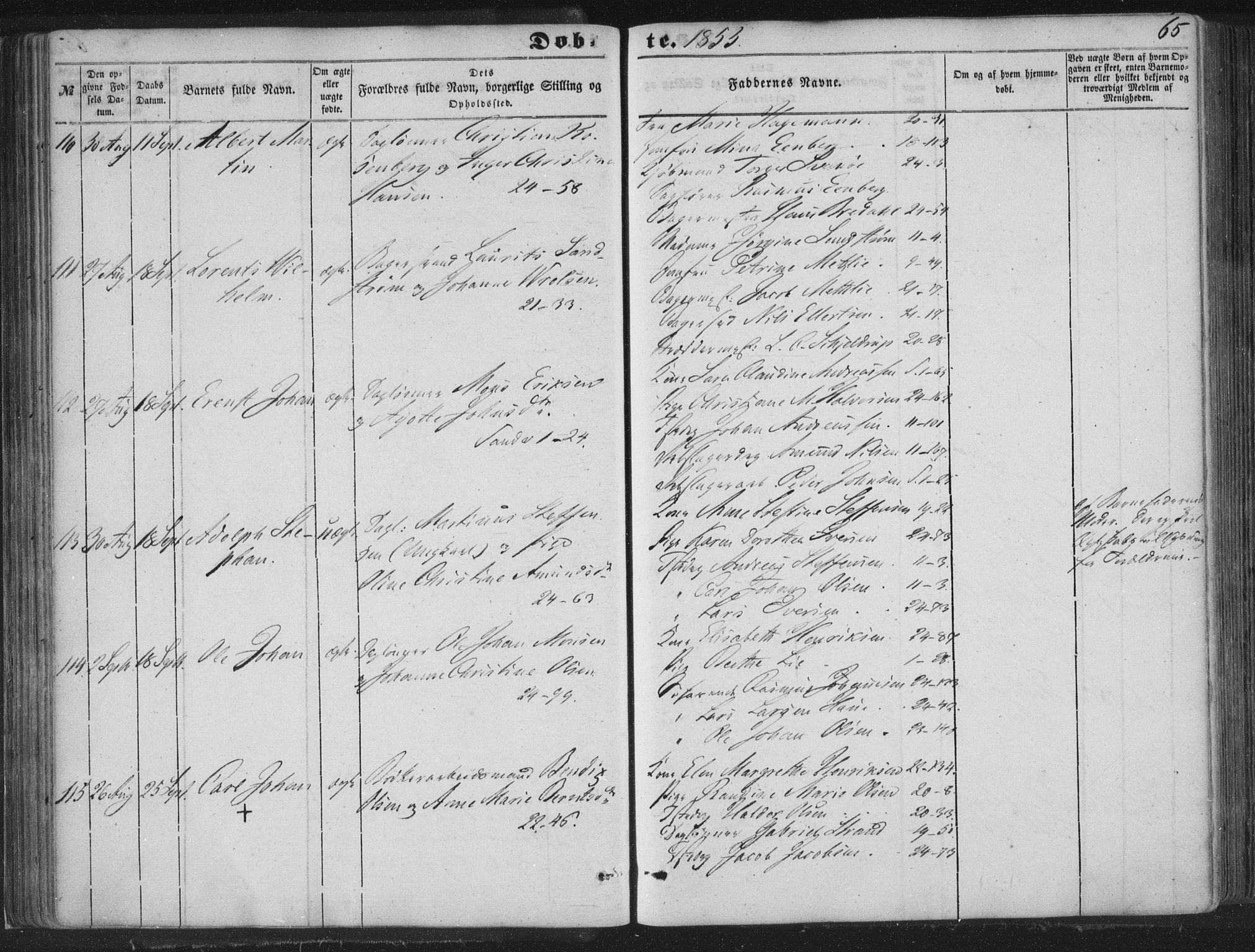 Korskirken sokneprestembete, AV/SAB-A-76101/H/Haa/L0017: Parish register (official) no. B 3, 1851-1857, p. 65