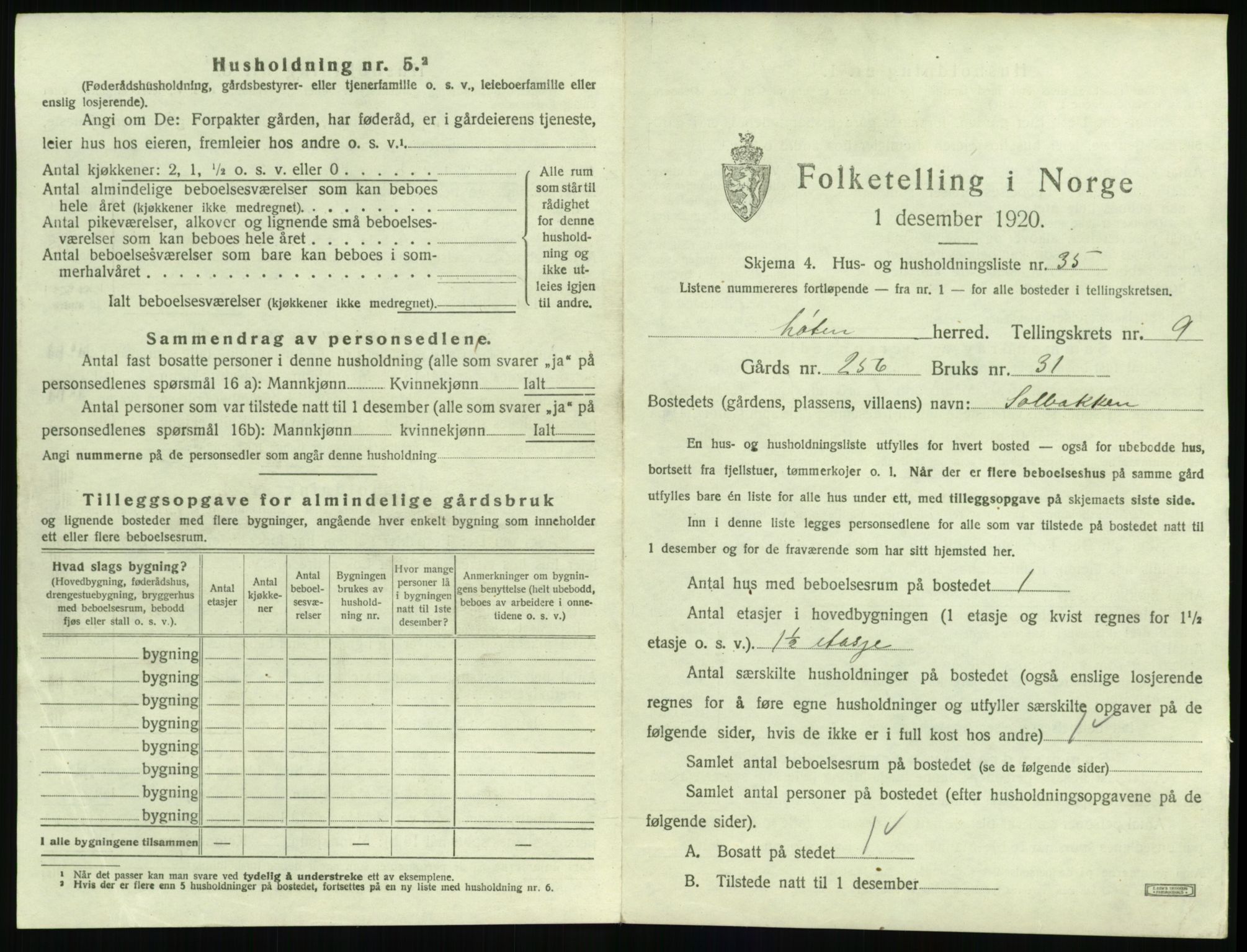 SAH, 1920 census for Løten, 1920, p. 2325