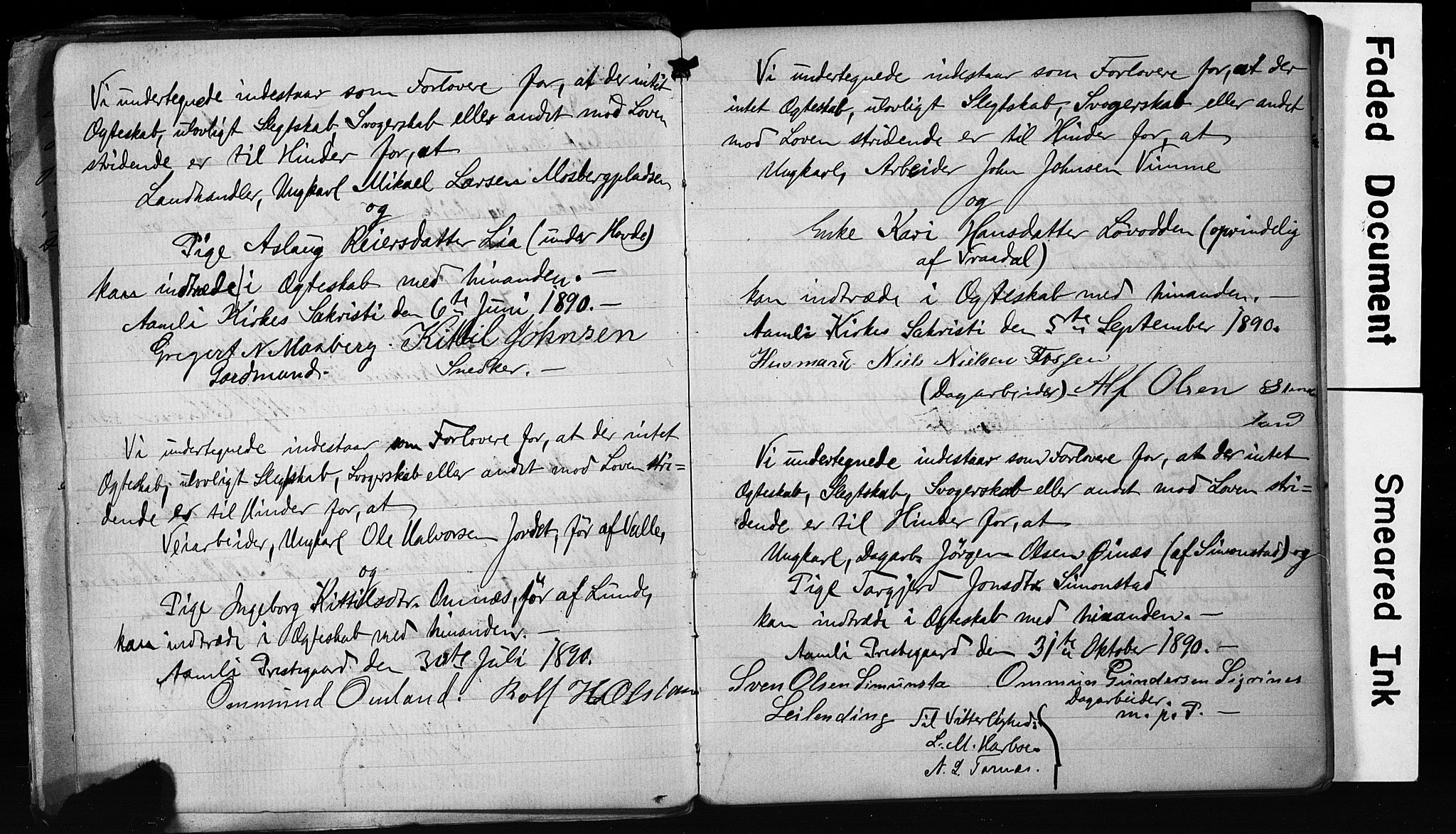 Åmli sokneprestkontor, AV/SAK-1111-0050/F/Fe/L0003: Best man's statements no. A VI 20, 1885-1905