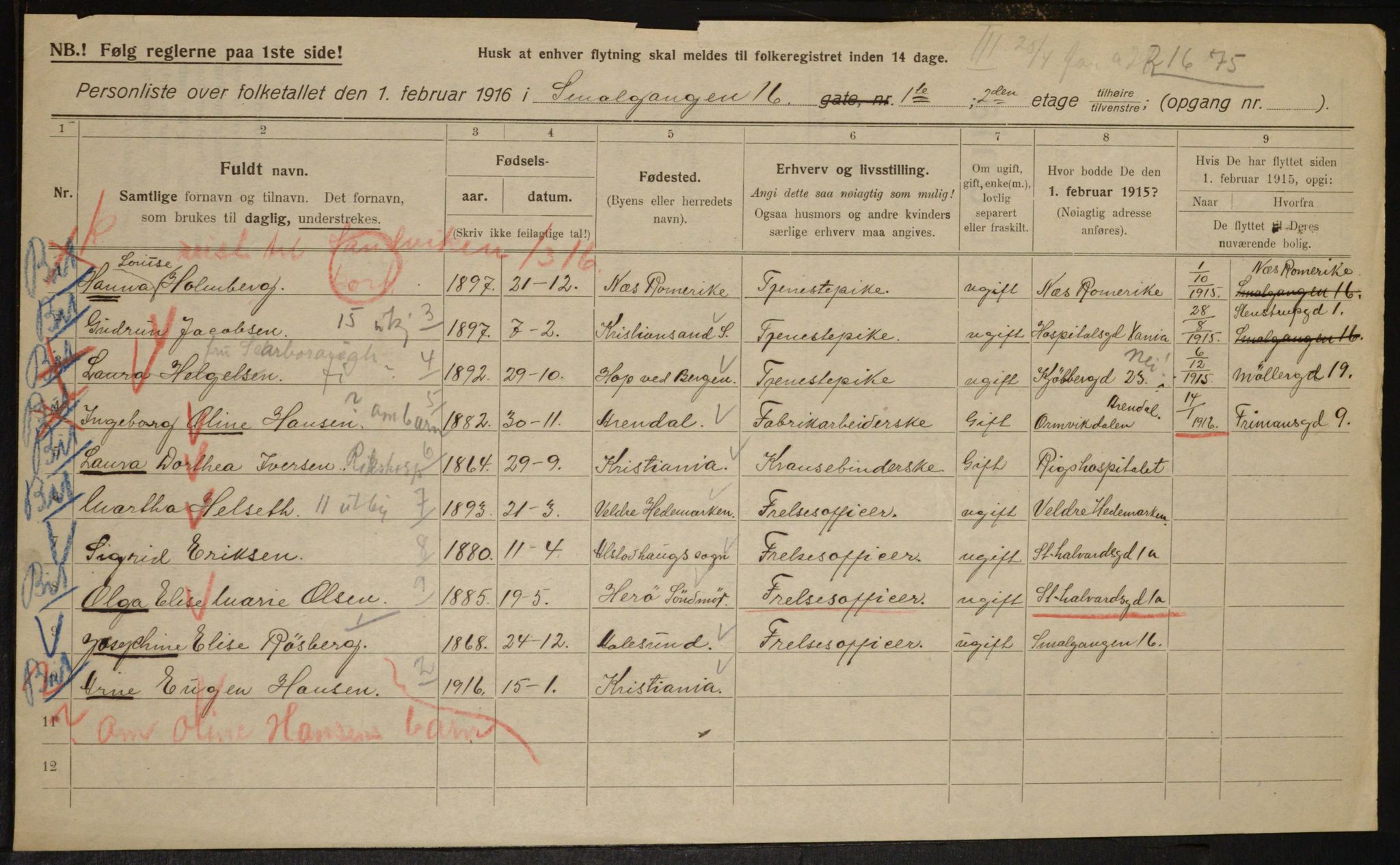 OBA, Municipal Census 1916 for Kristiania, 1916, p. 99542