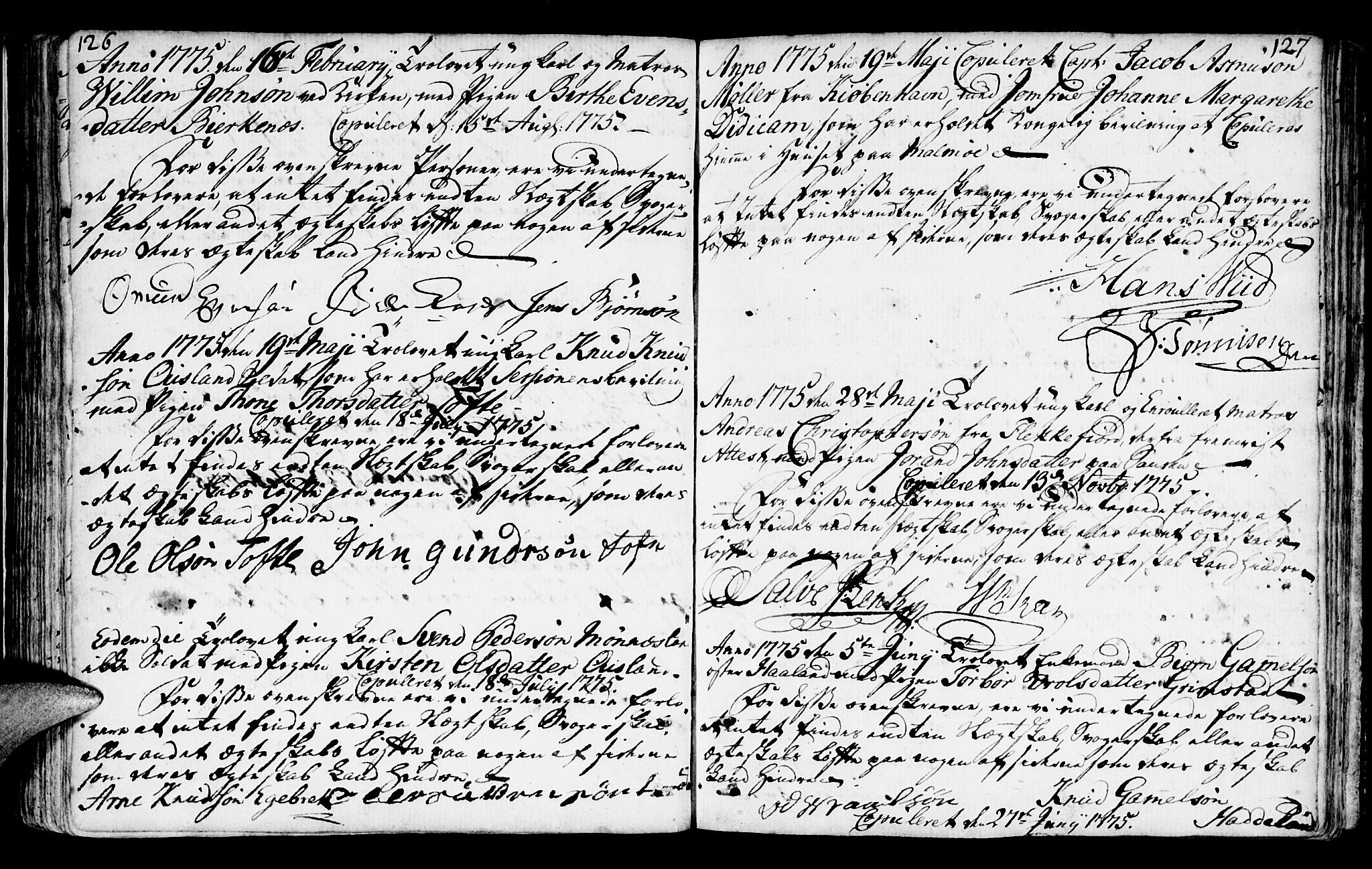 Mandal sokneprestkontor, SAK/1111-0030/F/Fa/Faa/L0006: Parish register (official) no. A 6, 1755-1783, p. 126-127