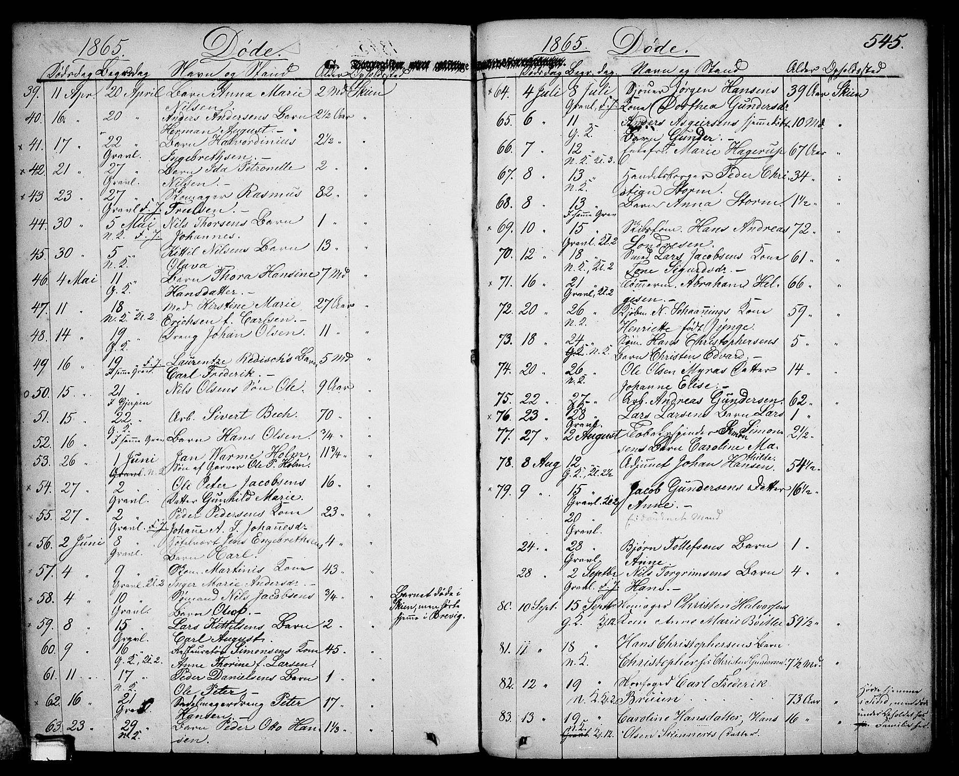 Skien kirkebøker, SAKO/A-302/G/Ga/L0004: Parish register (copy) no. 4, 1843-1867, p. 545
