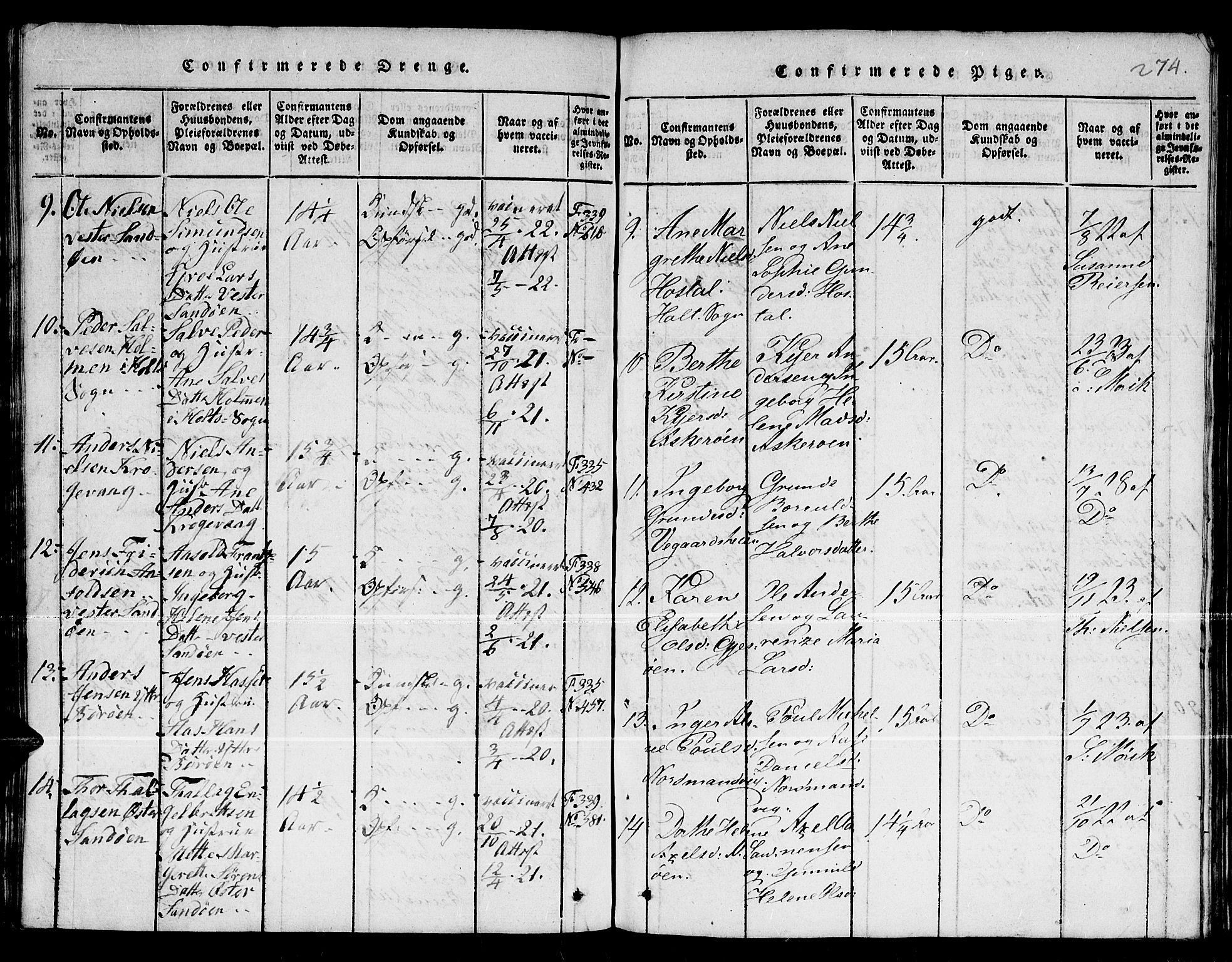 Dypvåg sokneprestkontor, AV/SAK-1111-0007/F/Fb/Fba/L0009: Parish register (copy) no. B 9, 1816-1842, p. 274