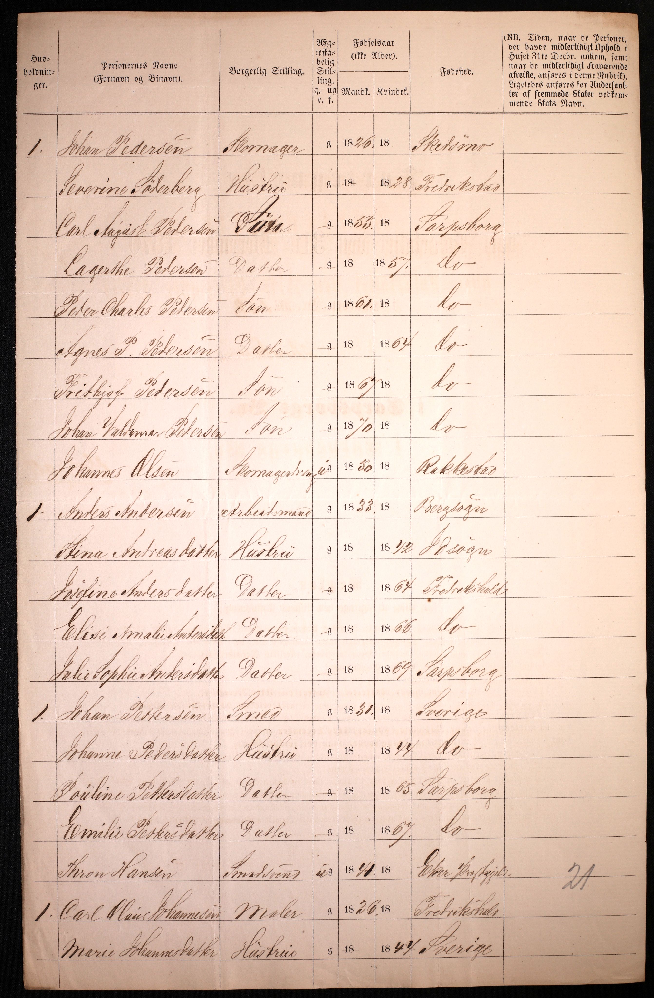 RA, 1870 census for 0102 Sarpsborg, 1870, p. 578