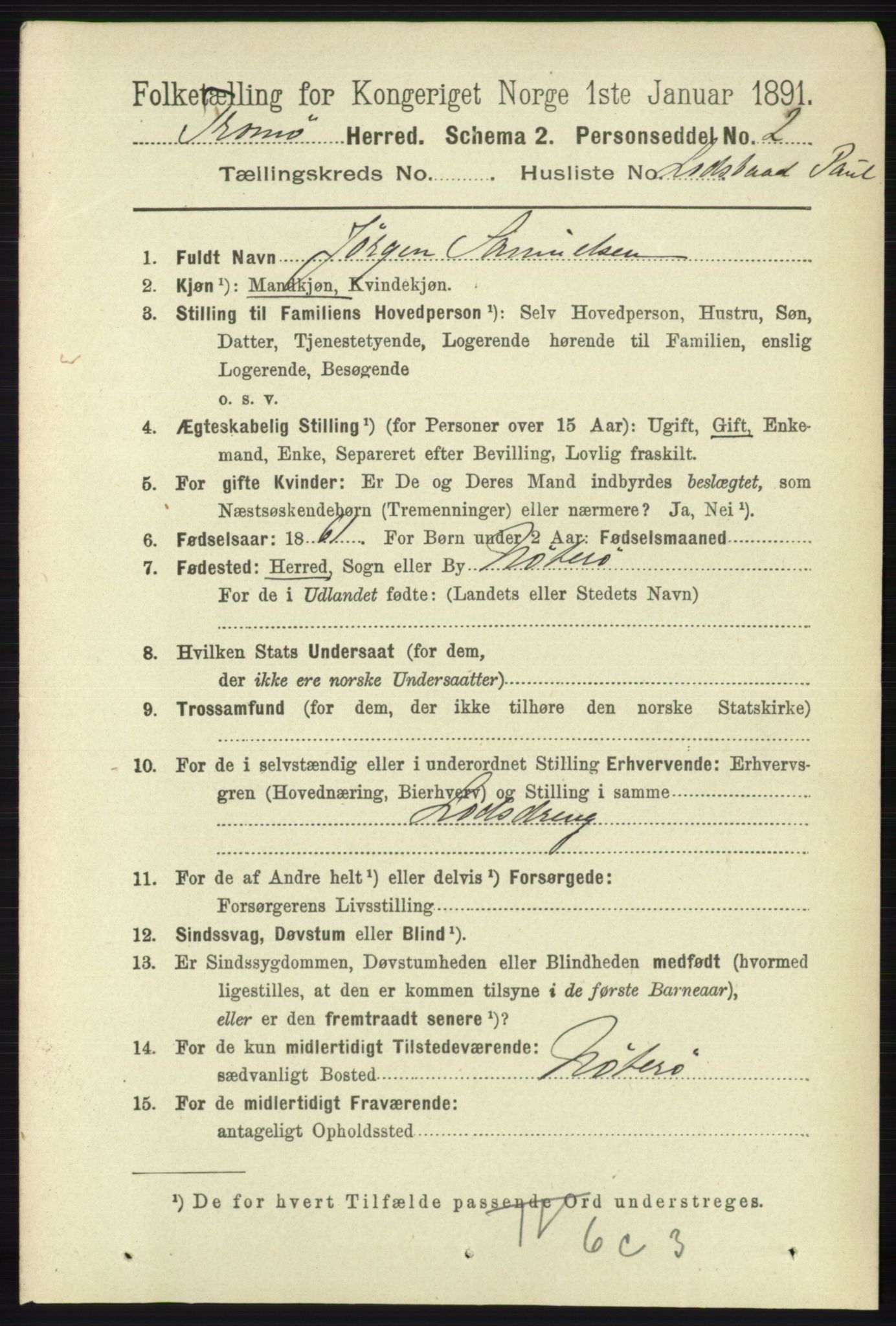 RA, 1891 census for 0921 Tromøy, 1891, p. 3034