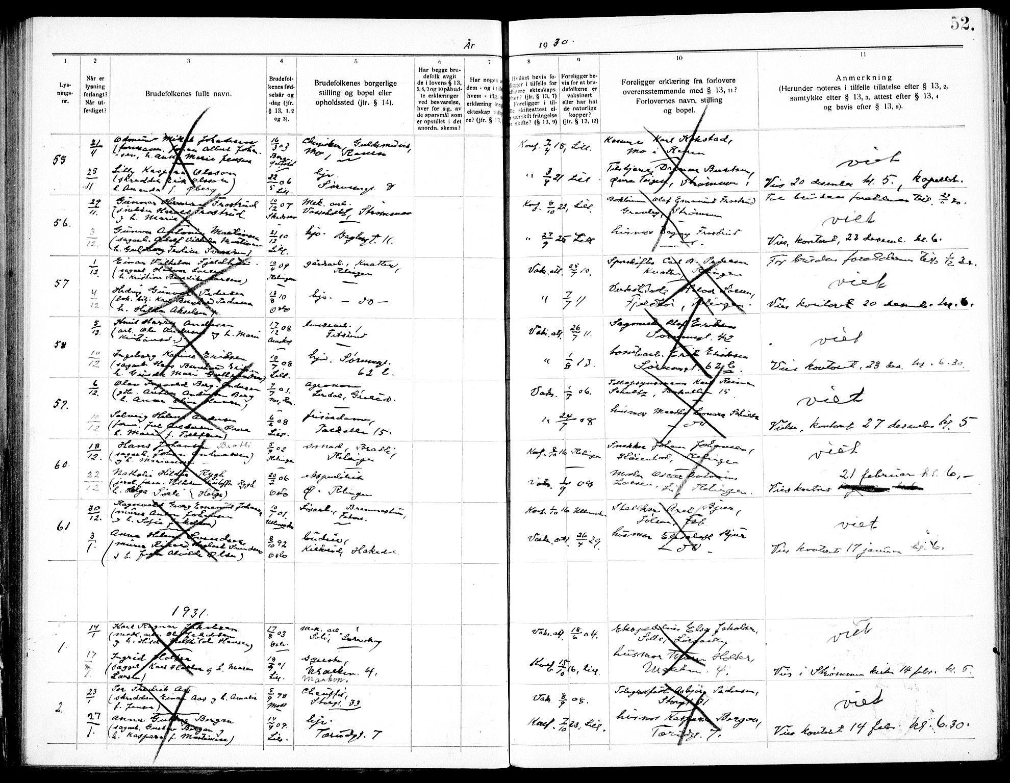Skedsmo prestekontor Kirkebøker, SAO/A-10033a/H/Hc/L0001: Banns register no. III 1, 1919-1938, p. 52