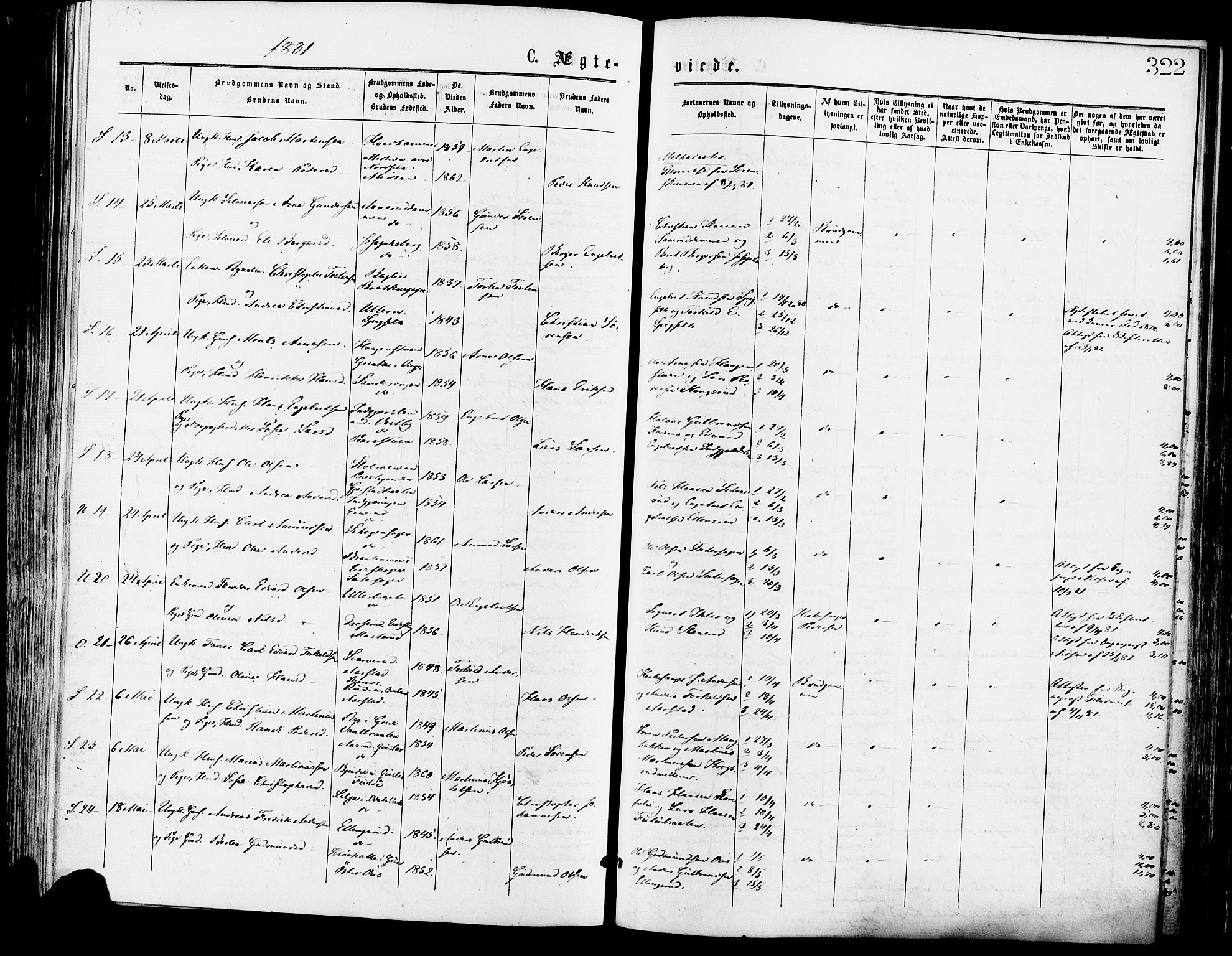 Sør-Odal prestekontor, SAH/PREST-030/H/Ha/Haa/L0005: Parish register (official) no. 5, 1876-1885, p. 322