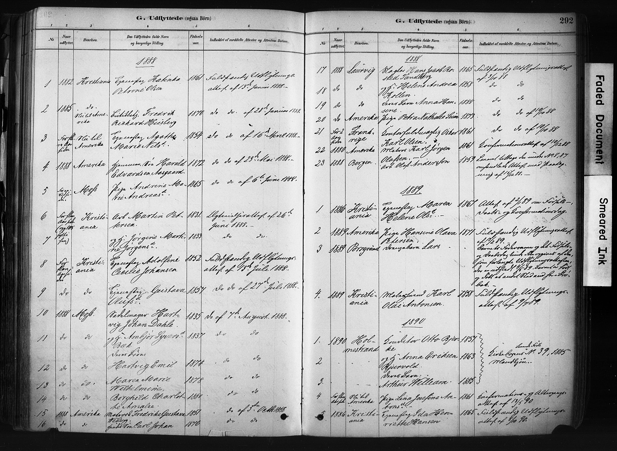 Drøbak prestekontor Kirkebøker, AV/SAO-A-10142a/F/Fb/L0001: Parish register (official) no. II 1, 1878-1891, p. 292