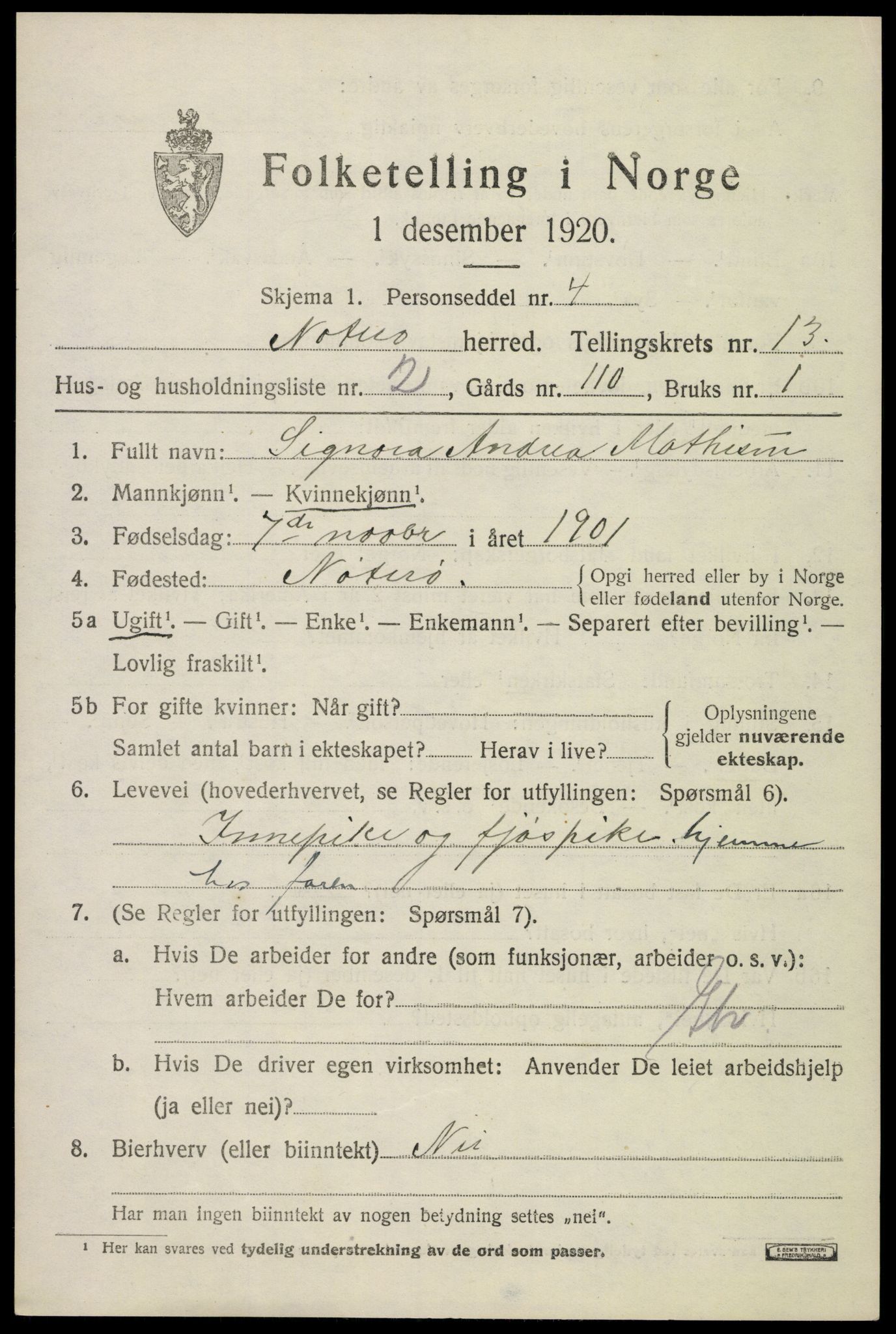 SAKO, 1920 census for Nøtterøy, 1920, p. 15191