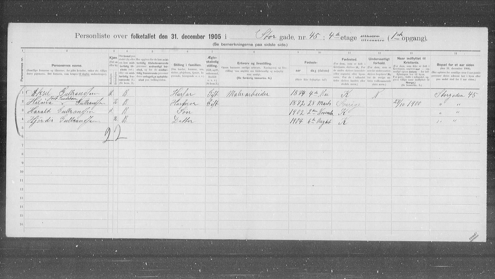 OBA, Municipal Census 1905 for Kristiania, 1905, p. 53809