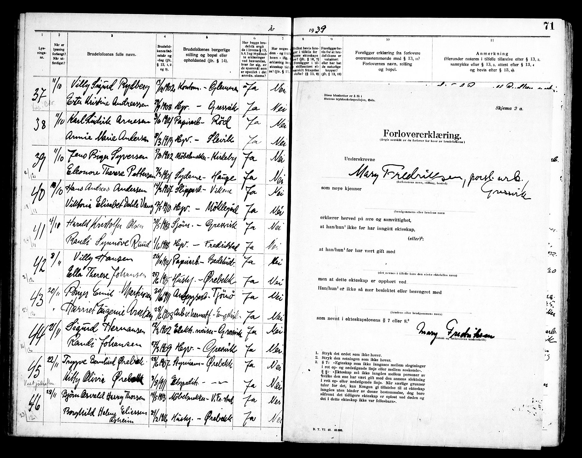 Onsøy prestekontor Kirkebøker, SAO/A-10914/H/Hb/L0001: Banns register no. II 1, 1919-1949, p. 71