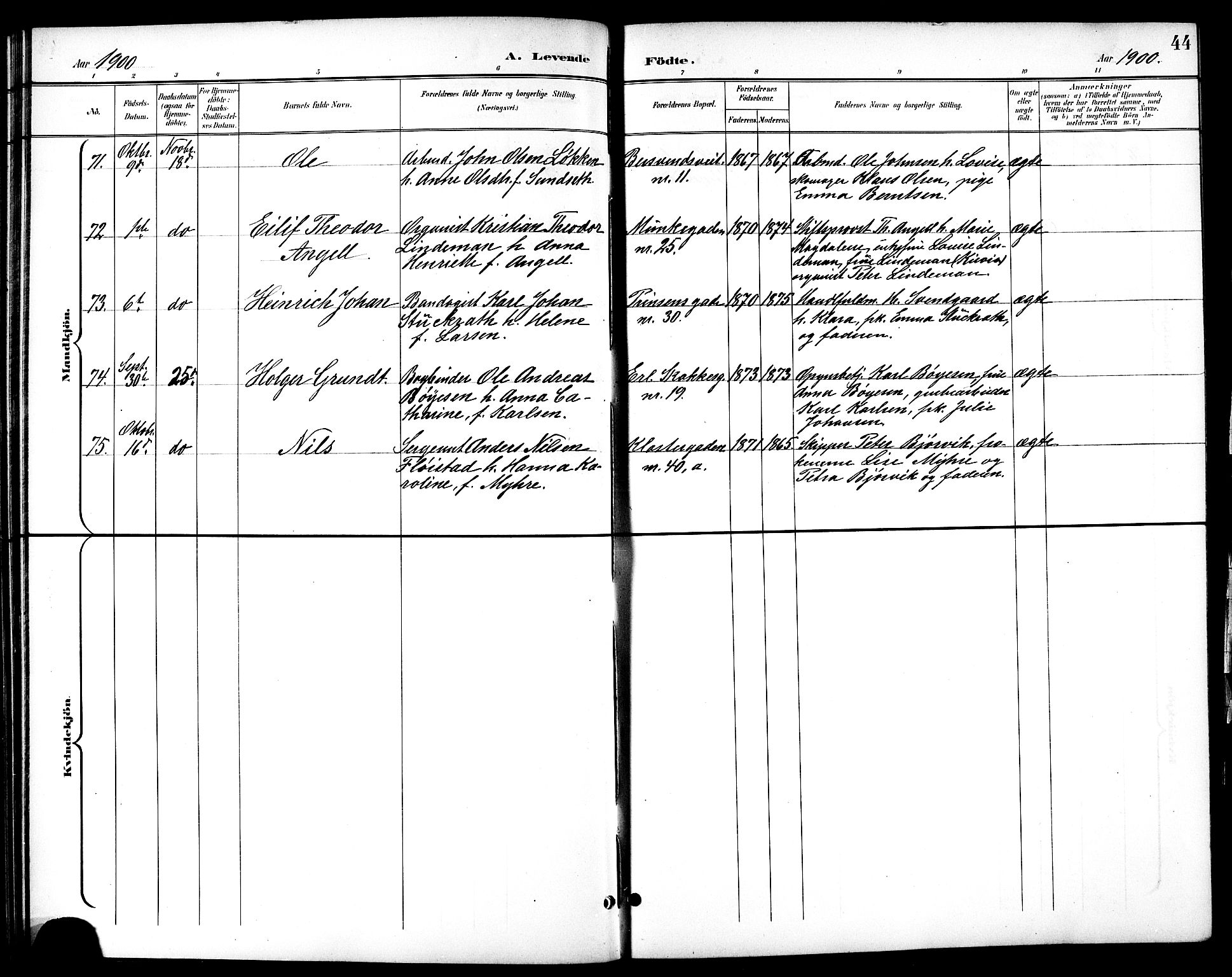 Ministerialprotokoller, klokkerbøker og fødselsregistre - Sør-Trøndelag, AV/SAT-A-1456/601/L0094: Parish register (copy) no. 601C12, 1898-1911, p. 44