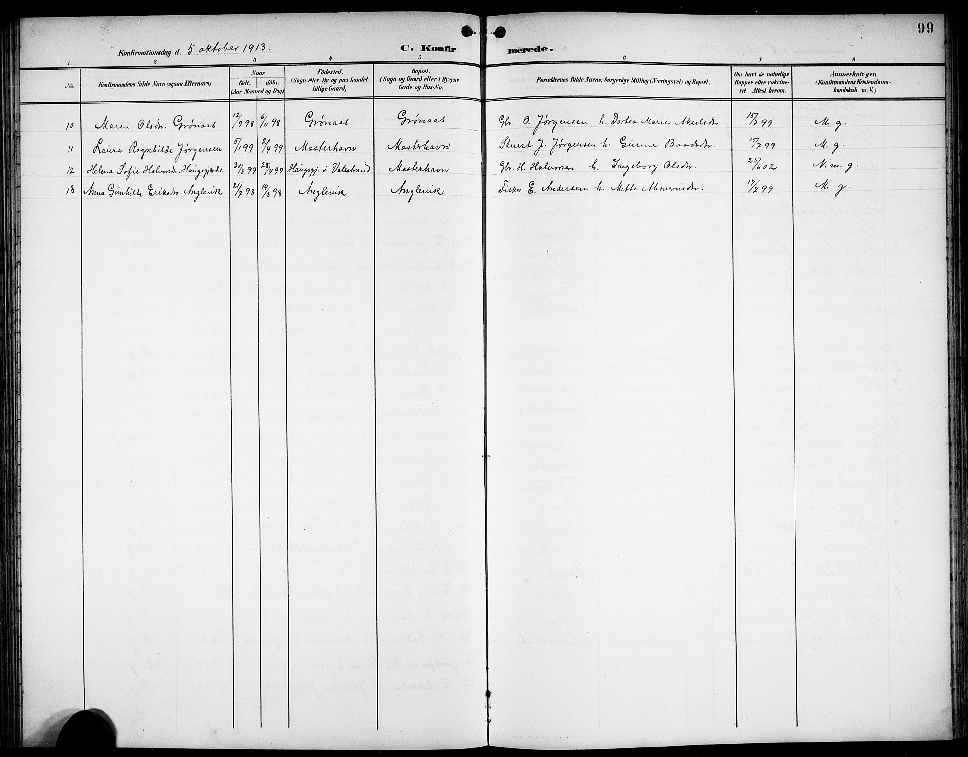 Finnås sokneprestembete, SAB/A-99925/H/Ha/Hab/Haba/L0004: Parish register (copy) no. A 4, 1901-1924, p. 99