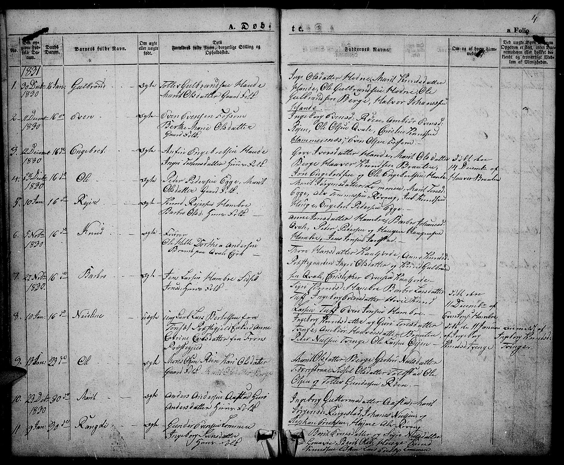 Slidre prestekontor, SAH/PREST-134/H/Ha/Haa/L0003: Parish register (official) no. 3, 1831-1843, p. 4
