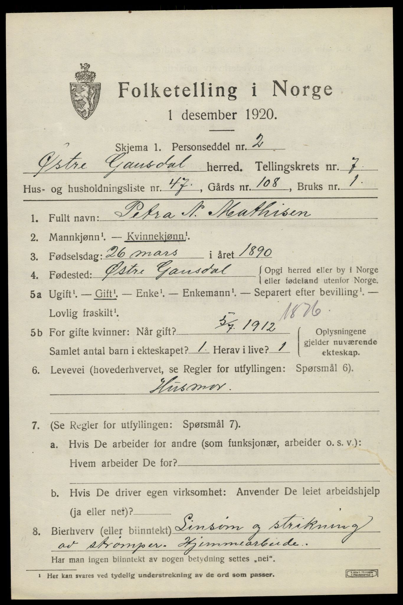 SAH, 1920 census for Østre Gausdal, 1920, p. 4552