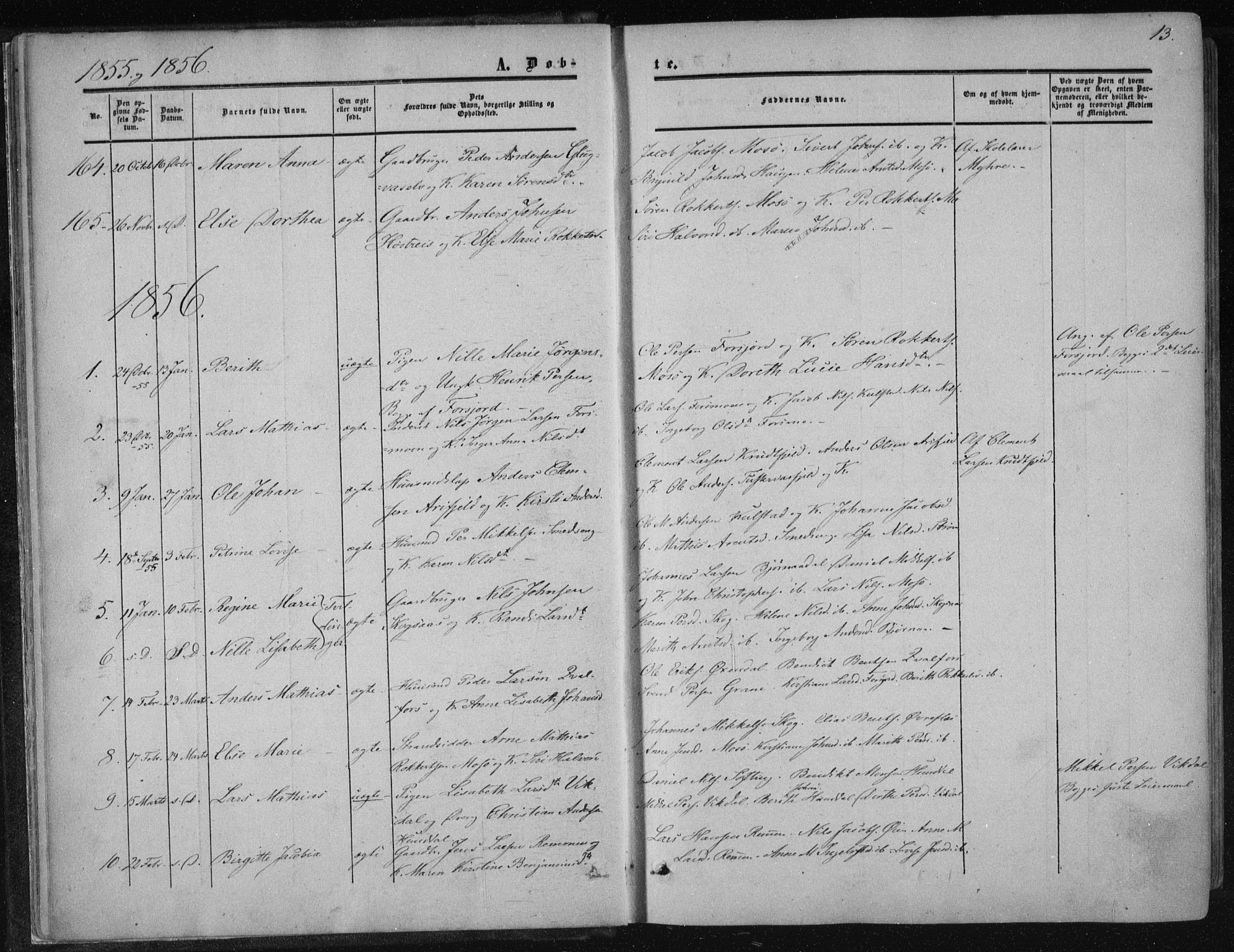 Ministerialprotokoller, klokkerbøker og fødselsregistre - Nordland, SAT/A-1459/820/L0293: Parish register (official) no. 820A14, 1855-1865, p. 13