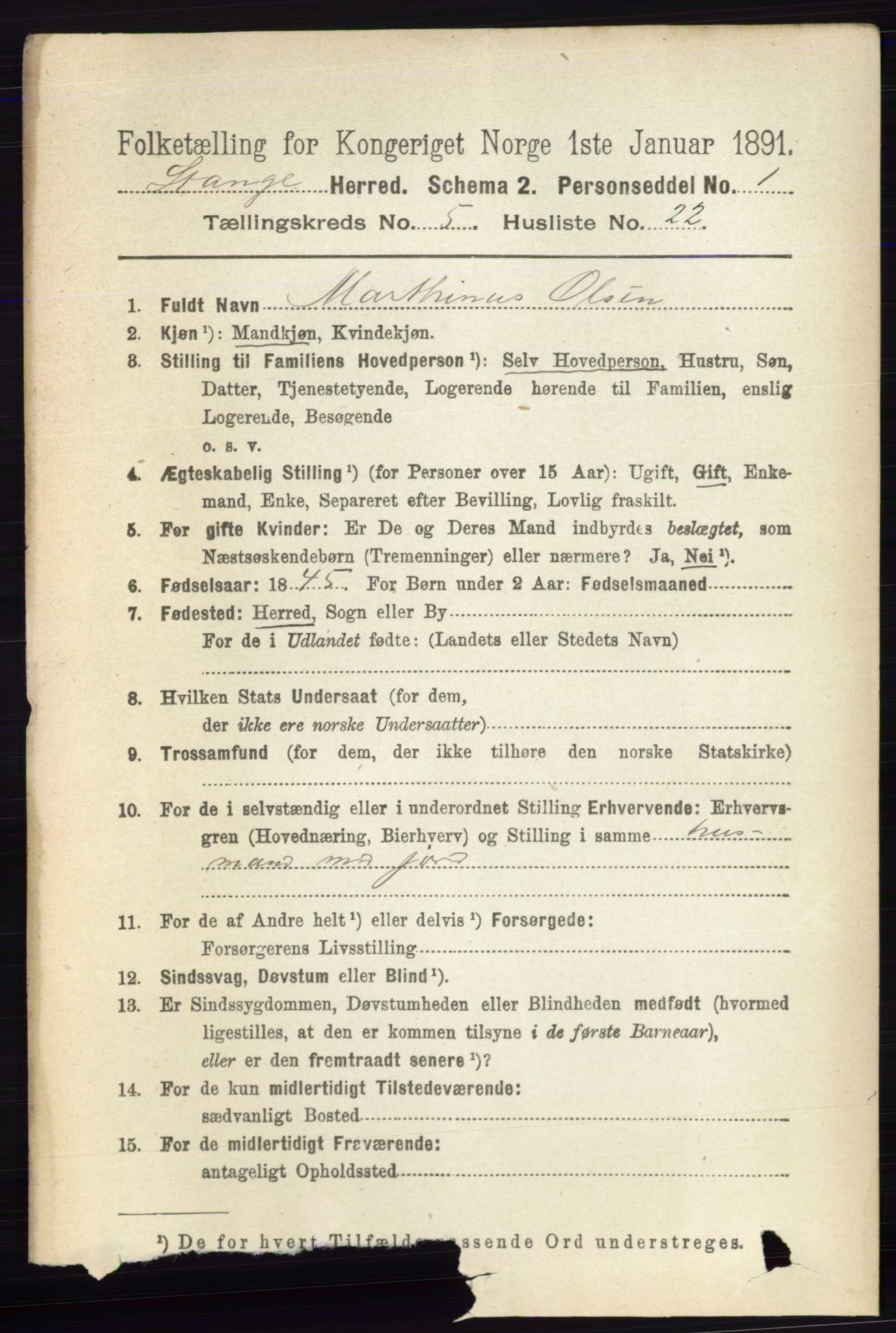 RA, 1891 census for 0417 Stange, 1891, p. 3247