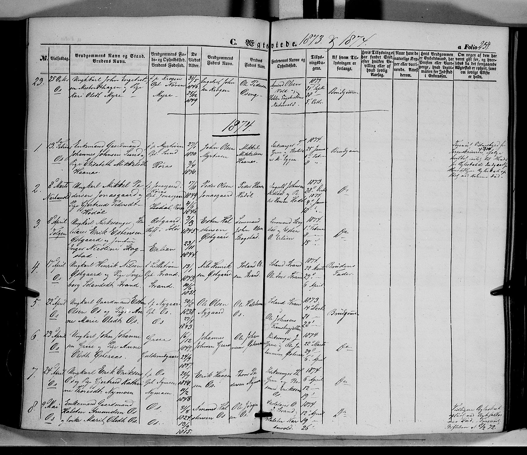 Tolga prestekontor, AV/SAH-PREST-062/K/L0006: Parish register (official) no. 6, 1852-1876, p. 254