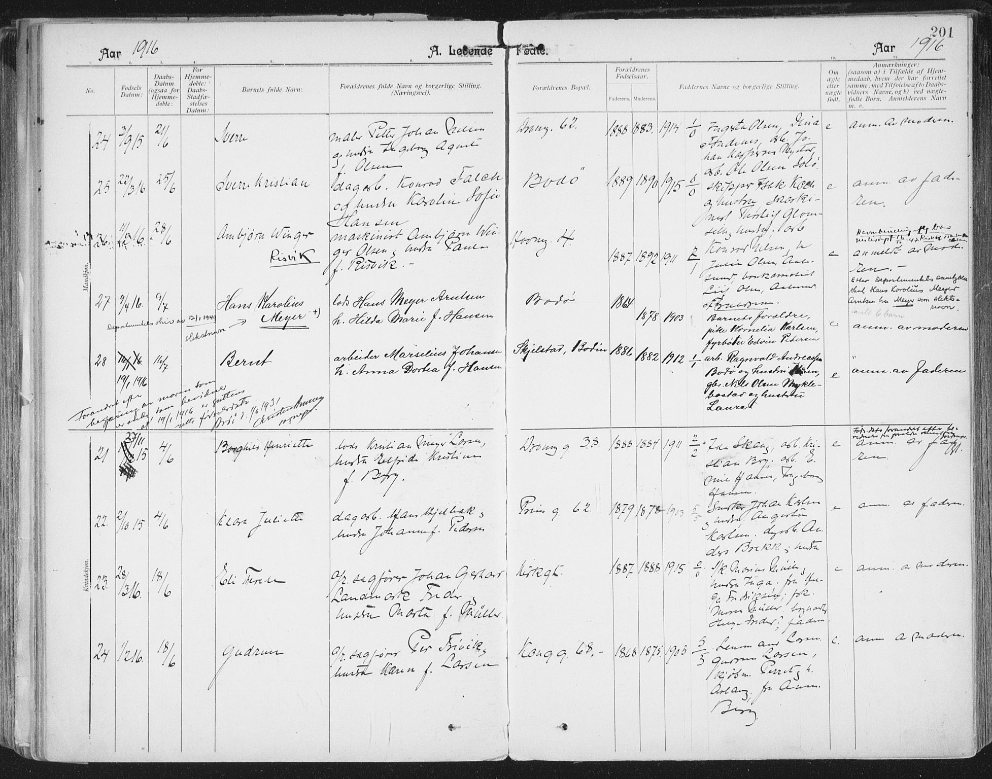 Ministerialprotokoller, klokkerbøker og fødselsregistre - Nordland, AV/SAT-A-1459/801/L0011: Parish register (official) no. 801A11, 1900-1916, p. 201