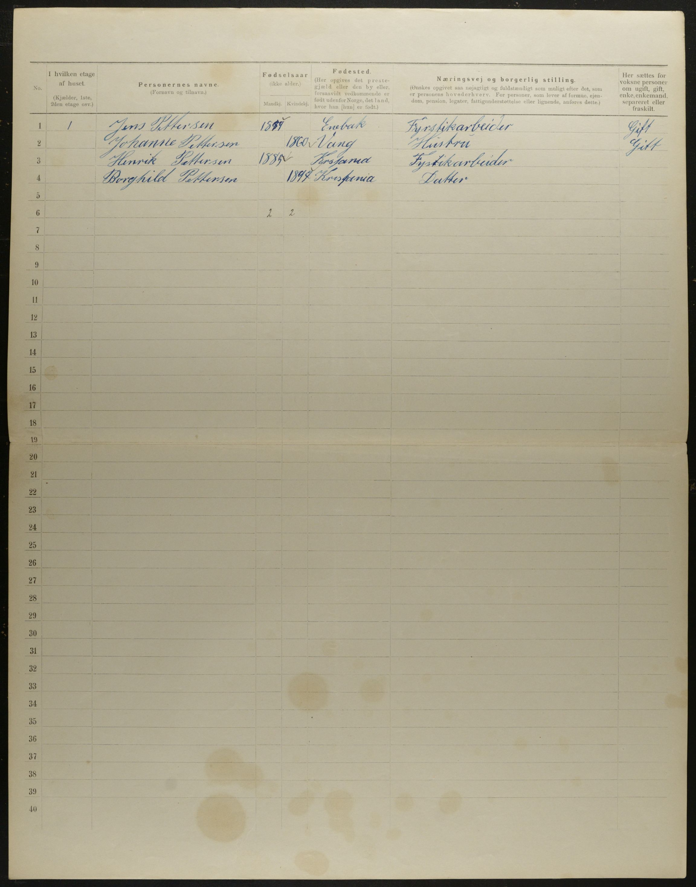 OBA, Municipal Census 1901 for Kristiania, 1901, p. 7496