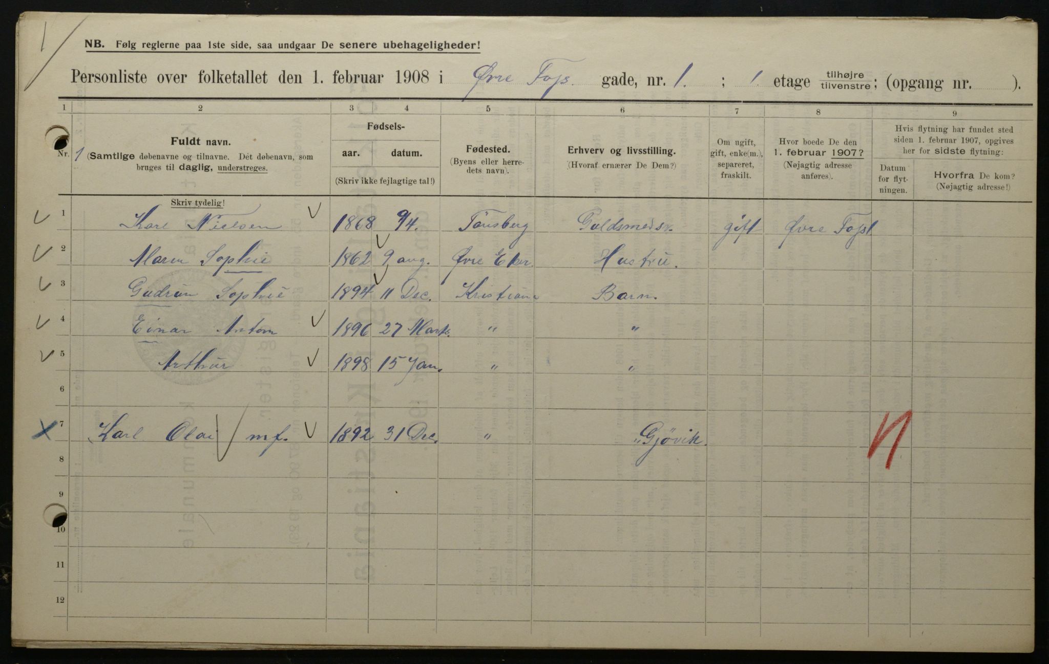 OBA, Municipal Census 1908 for Kristiania, 1908, p. 116240