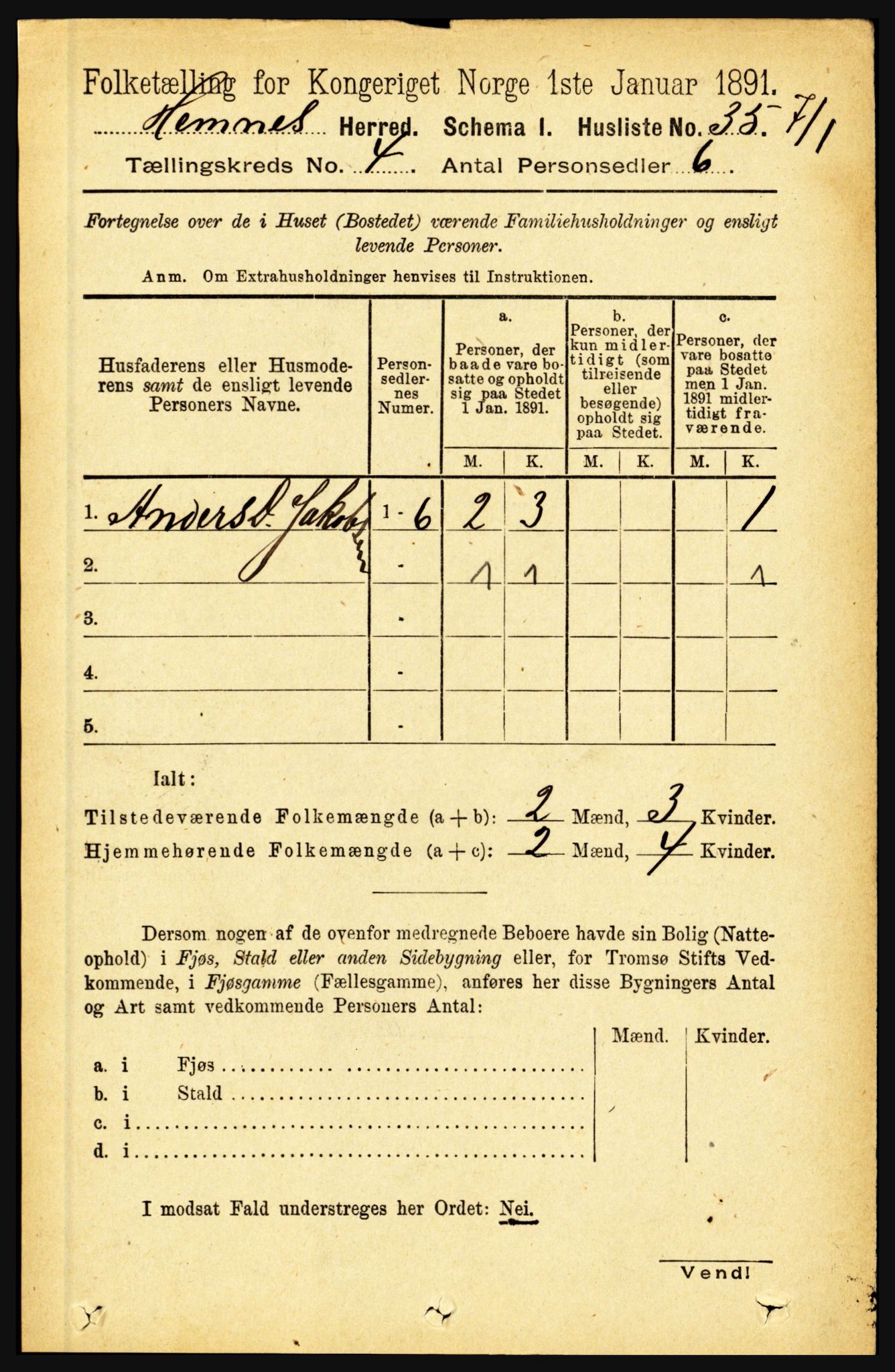 RA, 1891 census for 1832 Hemnes, 1891, p. 2235