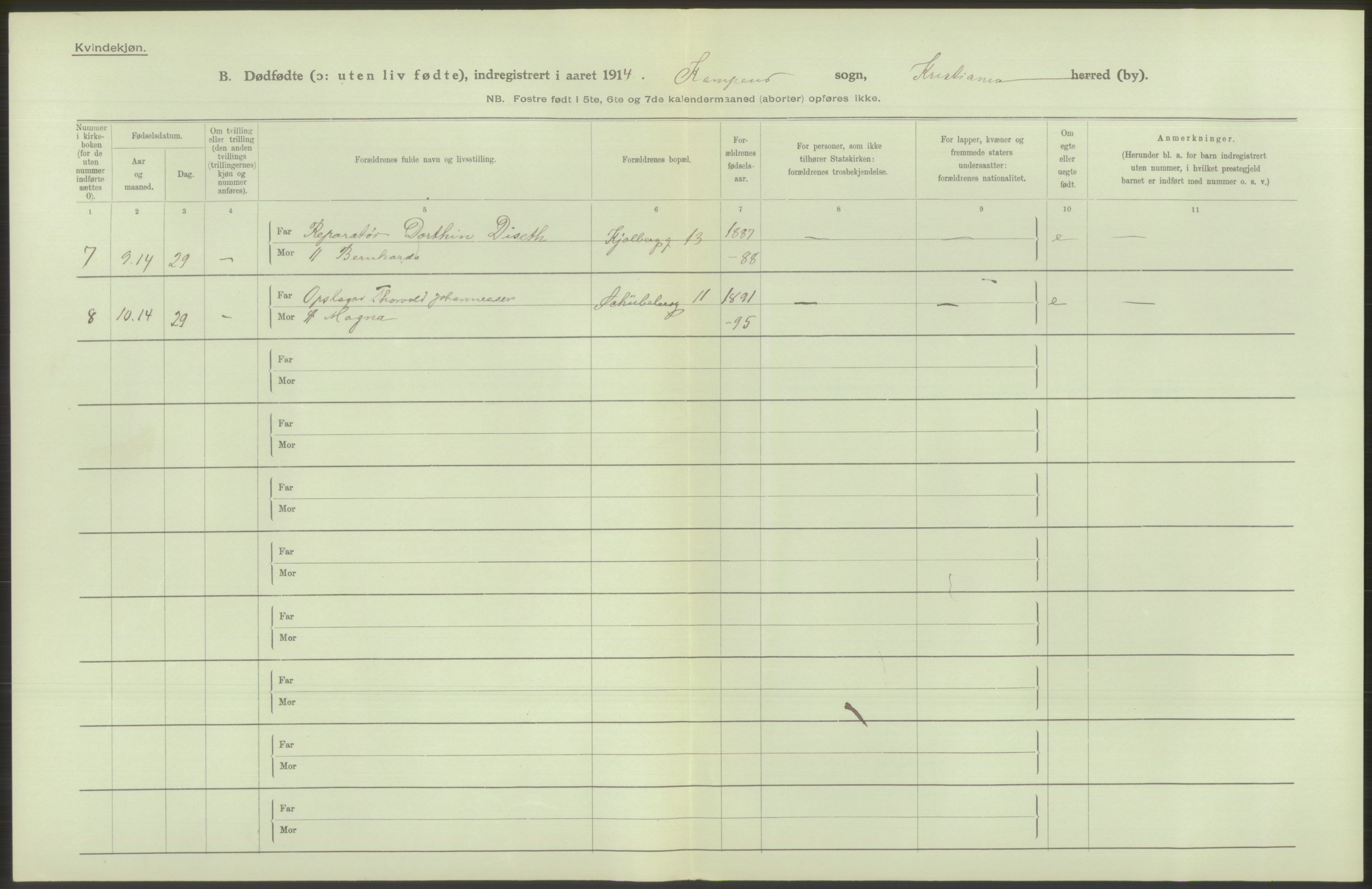 Statistisk sentralbyrå, Sosiodemografiske emner, Befolkning, AV/RA-S-2228/D/Df/Dfb/Dfbd/L0009: Kristiania: Døde, dødfødte, 1914, p. 98